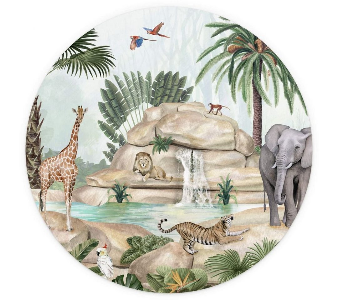 K&L Wall Art Fototapete Kikki Belle - Dschungel Paradies, Vliestapete, rund, Giraffe Löwe, große Kinder Motivtapete Bild 4