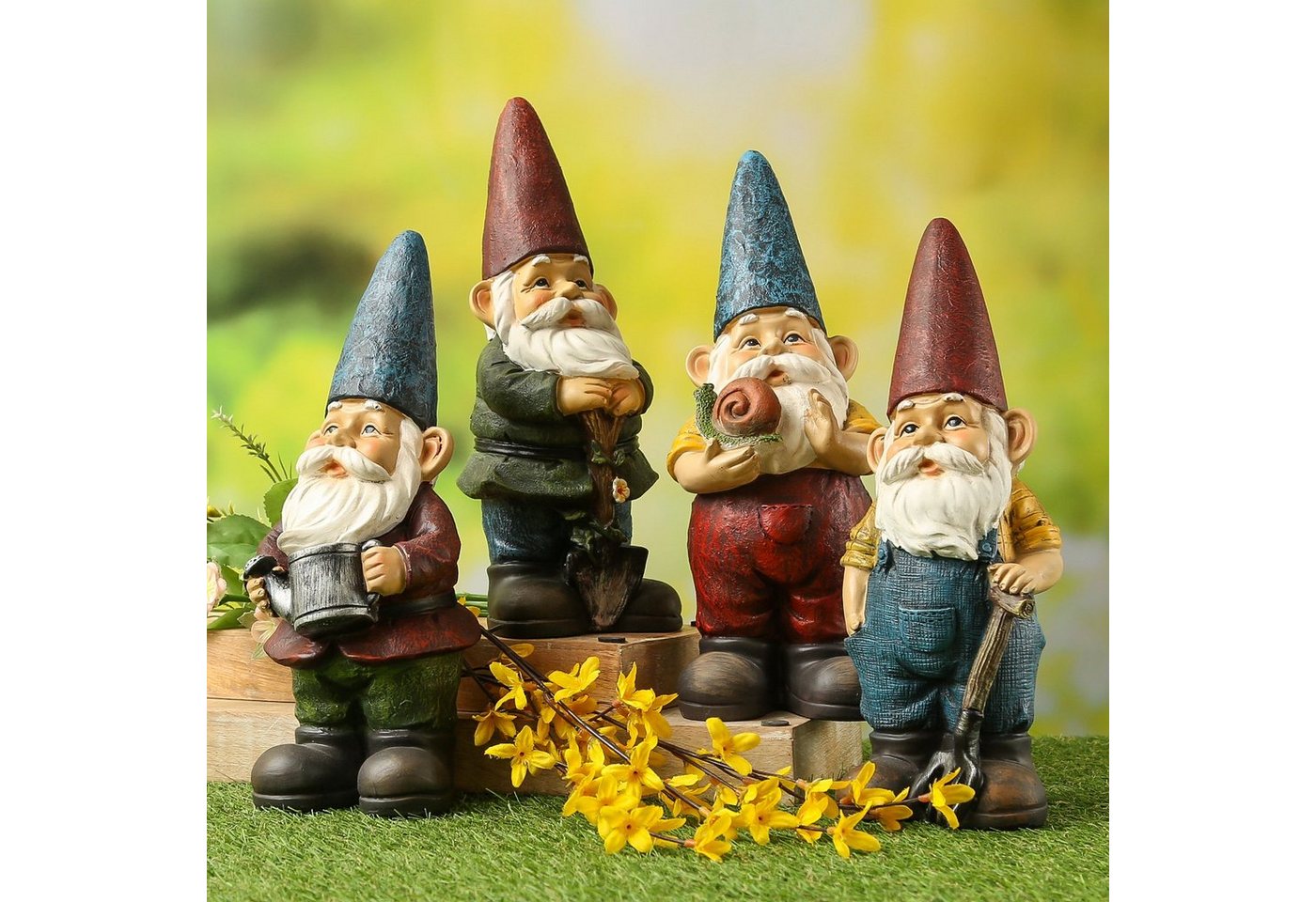 MARELIDA Gartenzwerg HANS Zwerg mit Schnecke Dekofigur Polyresin Gartenfigur Gnom 29cm, (1 St)