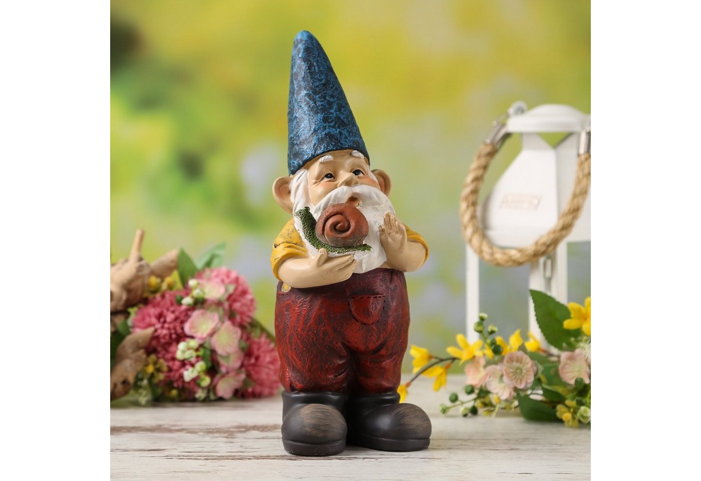 MARELIDA Gartenzwerg HANS Zwerg mit Schnecke Dekofigur Polyresin Gartenfigur Gnom 29cm, (1 St) Bild 5
