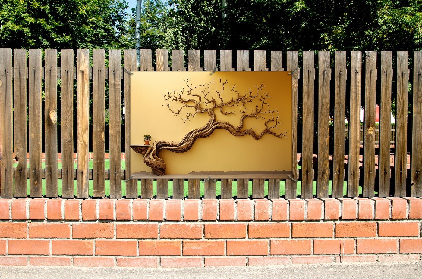 Wallario Sichtschutzzaunmatten Lebensbaum Skulptur Bild 4