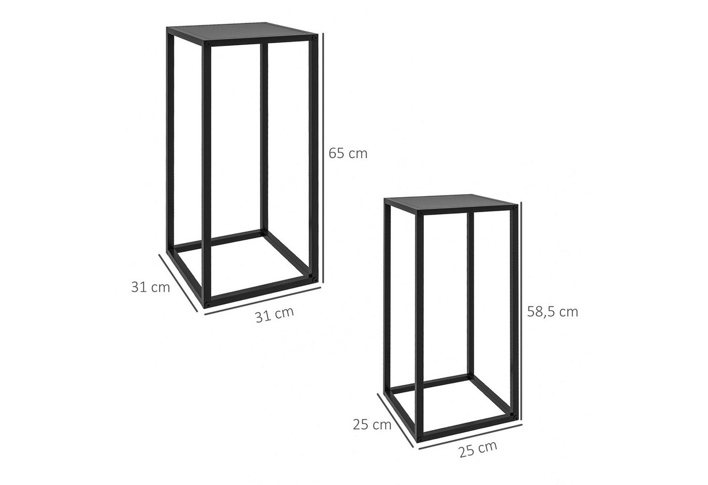 Outsunny Blumenständer 2 unterschiedliche Höhen (Pflanzenhalter, 2 St., Blumentopfhalter), für Balkon, Wohnzimmer, Schwarz