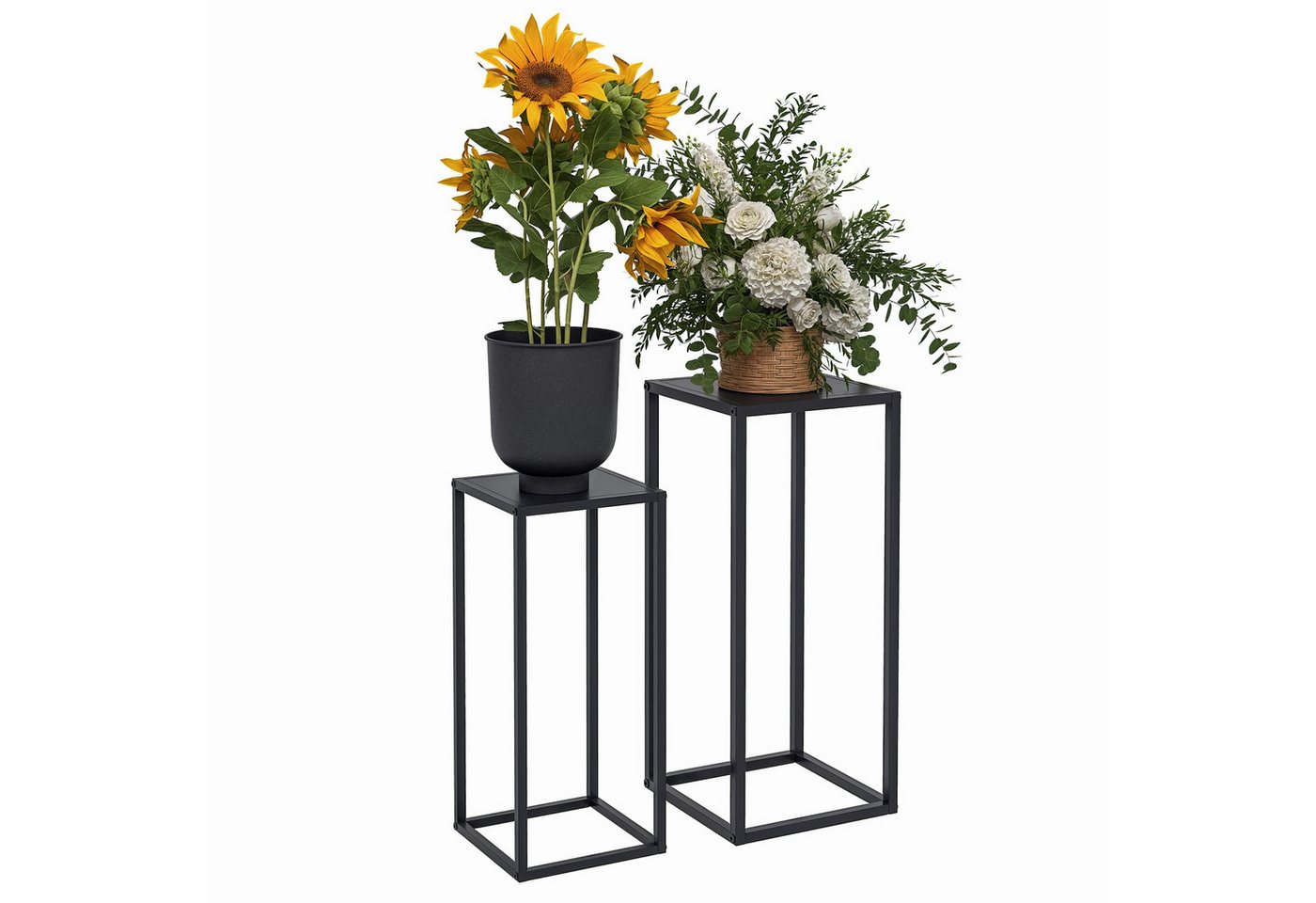 Outsunny Blumenständer 2 unterschiedliche Höhen (Pflanzenhalter, 2 St., Blumentopfhalter), für Balkon, Wohnzimmer, Schwarz Bild 5