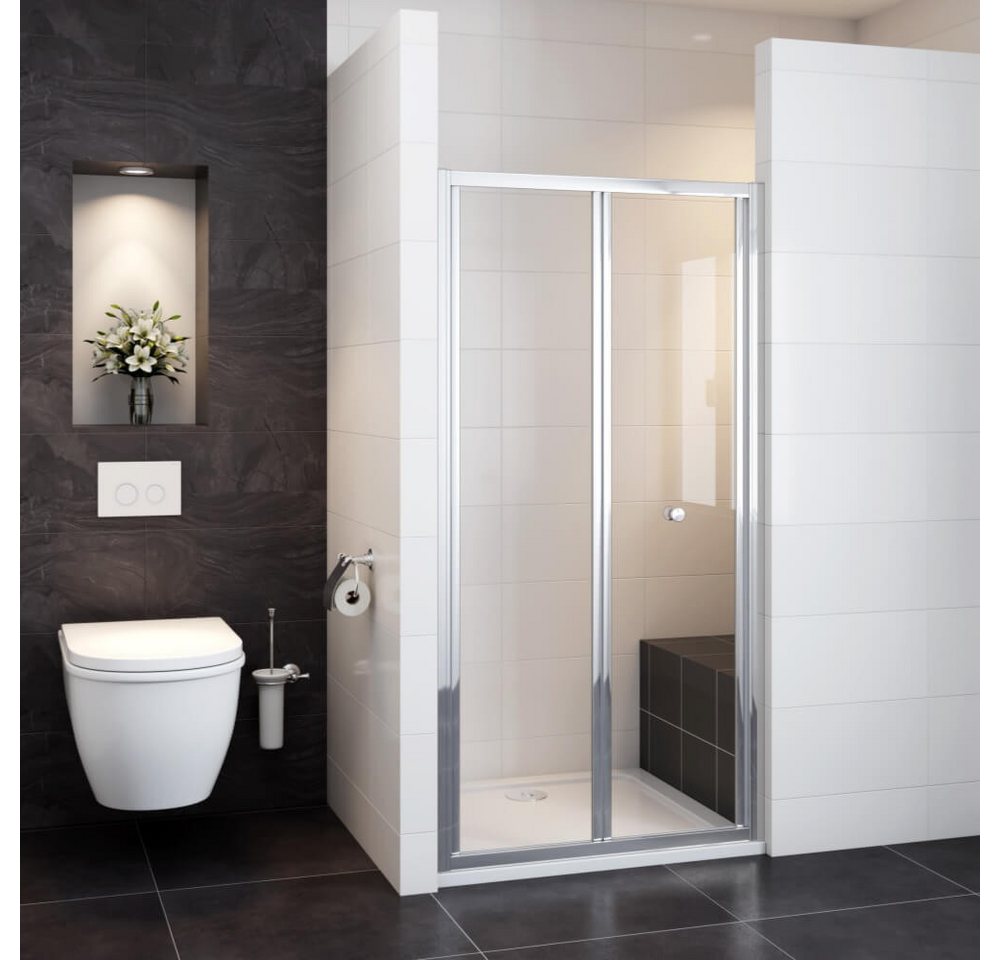 Duschparadies Dusch-Falttür 185cm Schiebetür Bifold-Tür Nischentür Duschabtrennung Duschtür, 70x185 cm, Sicherheitsglas, beidseitig montierbar,mit festteil