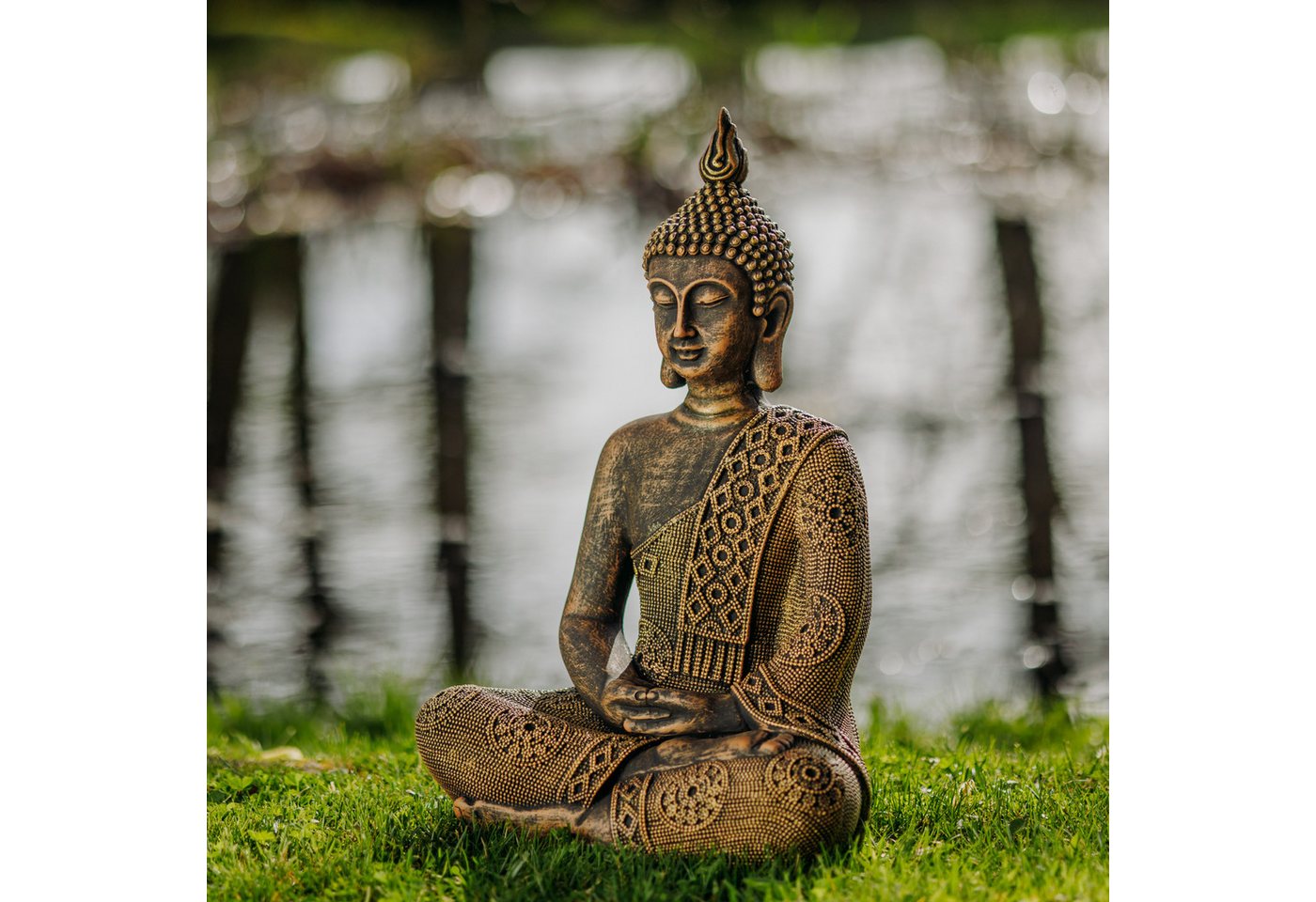 gartendekoparadies.de Gartenfigur Thailändische Buddha Statue, Steinfigur H. 49 cm, 16 kg, Frostsicher Bild 2