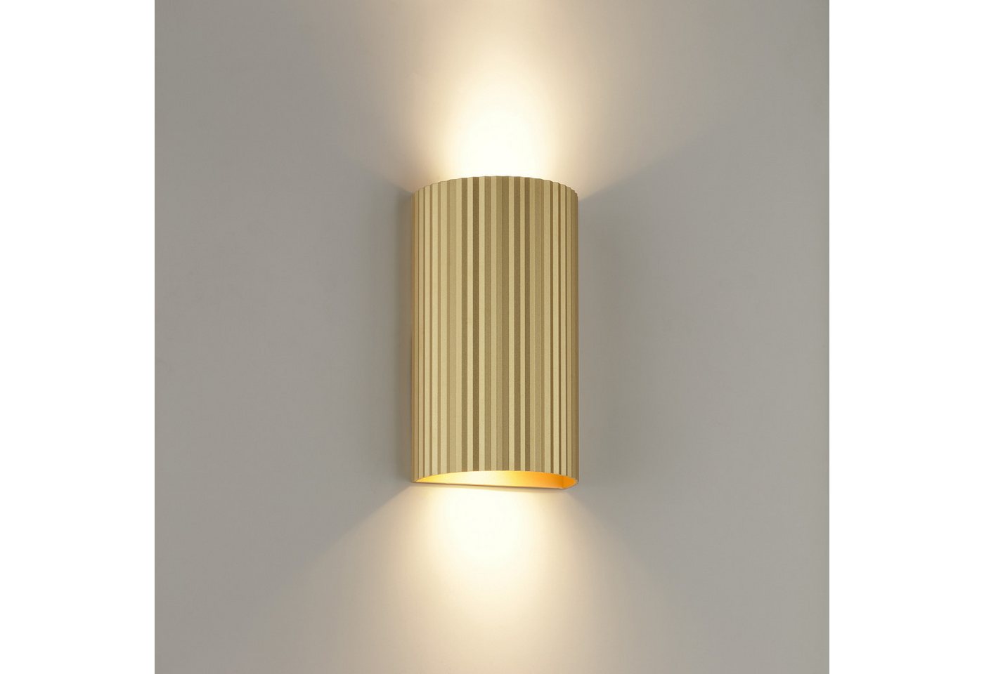 Lightbox Wandleuchte, ohne Leuchtmittel, Wandleuchte 18x10 cm, GU10, Up-Down-Light, Aluminium, matt goldfarben
