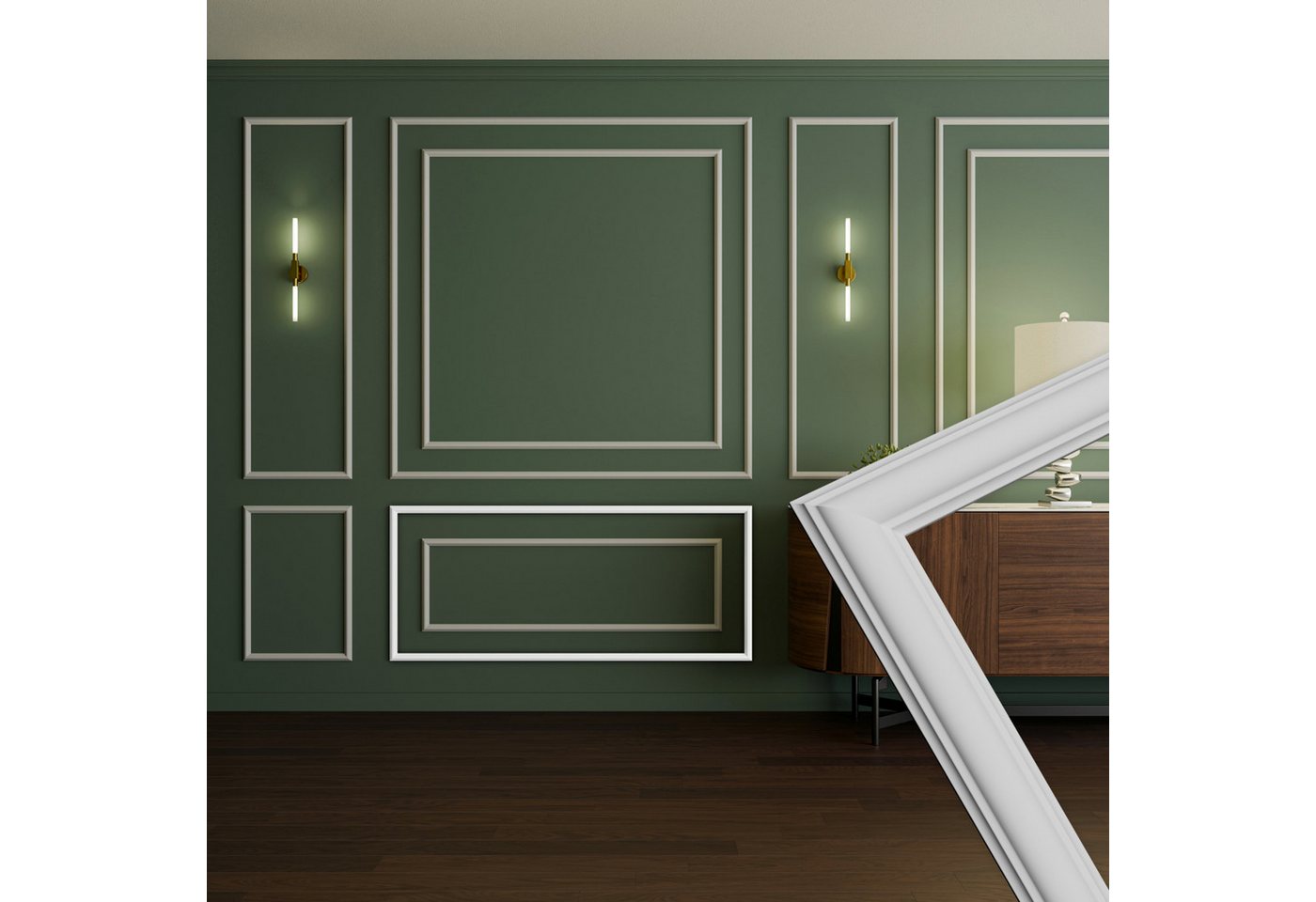 Hexim Stuckleiste RM01-D 140x60 cm, D - 140 x 60 cm, Wandrahmen Sets HDPS weiß - Auswahl an Größen für Wand, Decke, Bilder & Spiegel - Überlackierbar & leicht zu verarbeiten für individuelle Raumideen (RM01-D 140X60CM) Bild 2