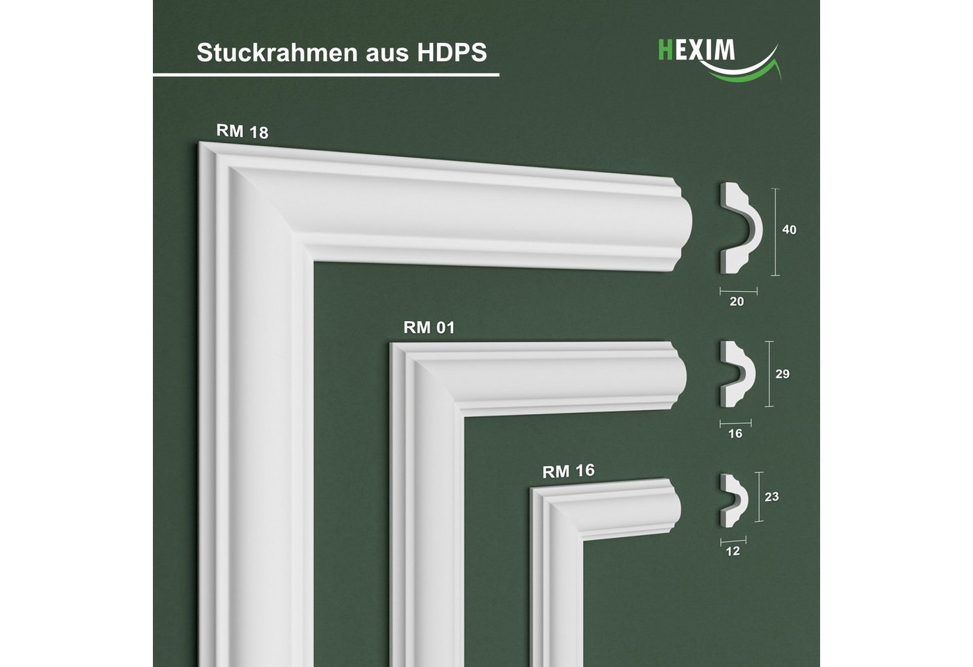 Hexim Stuckleiste RM01-D 140x60 cm, D - 140 x 60 cm, Wandrahmen Sets HDPS weiß - Auswahl an Größen für Wand, Decke, Bilder & Spiegel - Überlackierbar & leicht zu verarbeiten für individuelle Raumideen (RM01-D 140X60CM) Bild 4