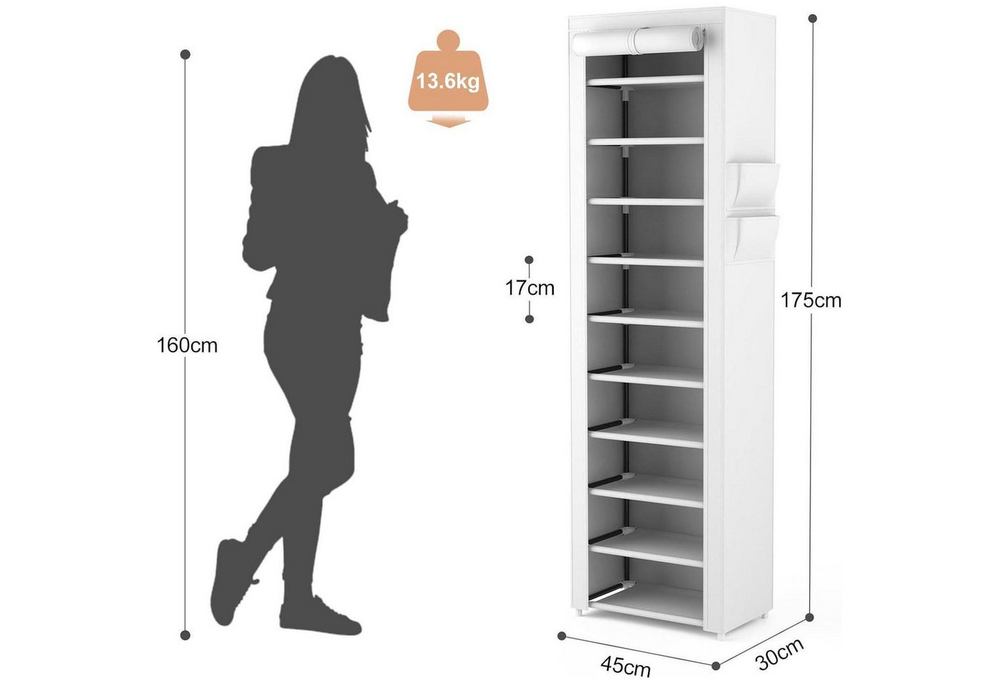 LuxusKollektion Schuhregal Schuhregal 11 Ebenen 20 22 Weiß 11 Ebenen mit staubdichtem Überzug Bild 5