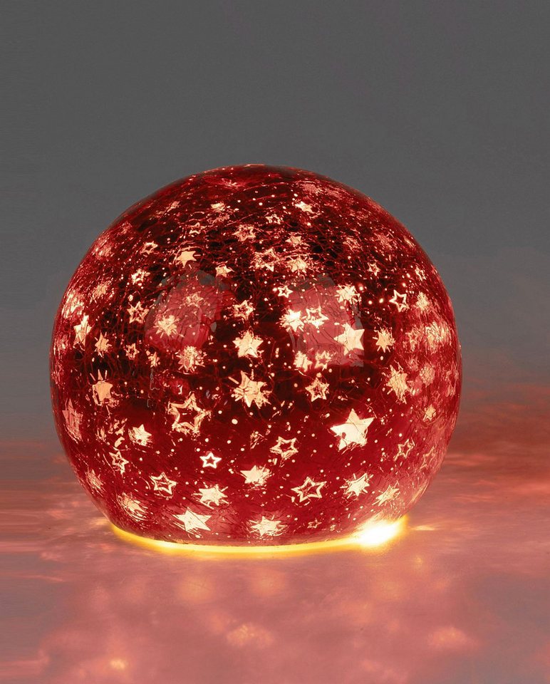 formano LED Dekolicht Glas-Kugel 12 oder 15cm Sterne Rot Timer 6h/18h Weihnachten, LED fest integriert