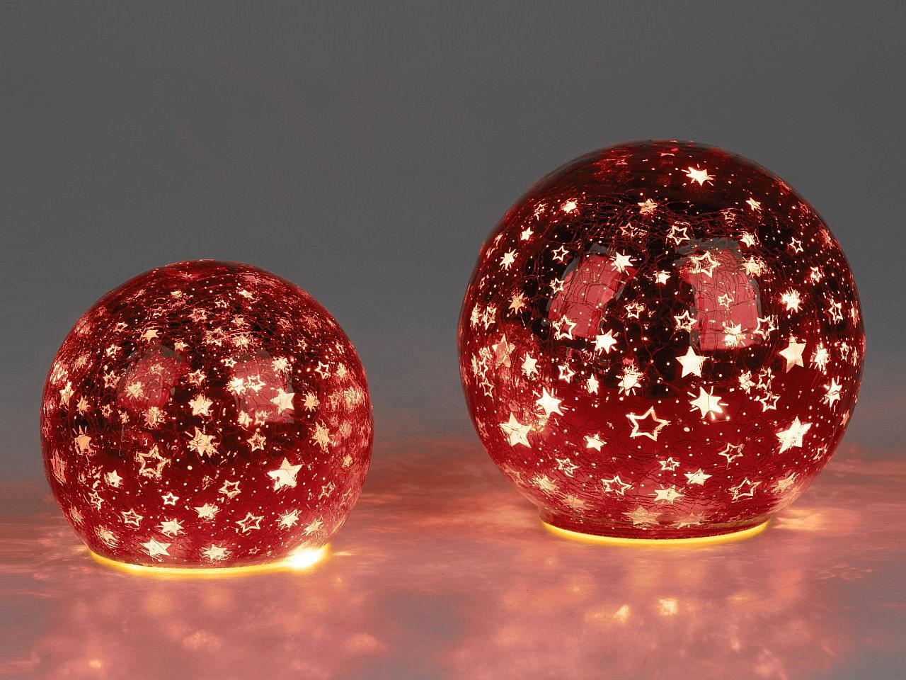 formano LED Dekolicht Glas-Kugel 12 oder 15cm Sterne Rot Timer 6h/18h Weihnachten, LED fest integriert Bild 2