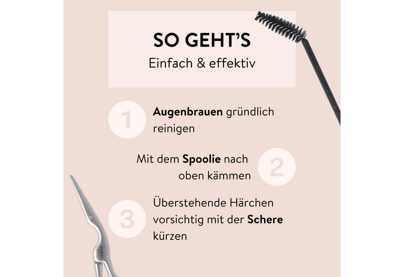 PARSA Beauty Augenbrauenschere Essential Augenbrauenschere mit Spoolie, präzises Trimmen Bild 4