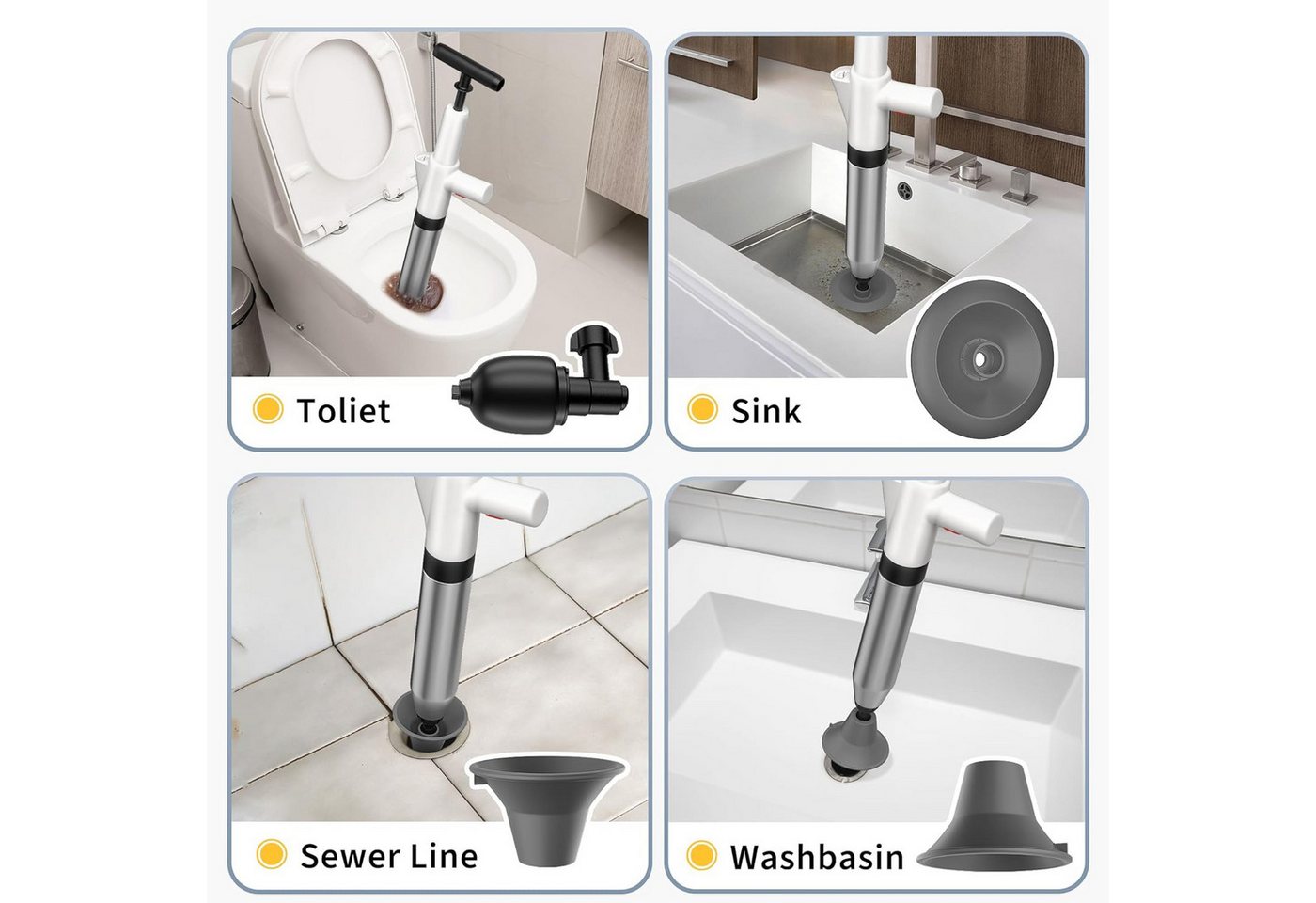 LIANNA Wasserpumpenzange Hochdruck-Rohrreiniger, löst Verstopfungen in Bad, Küche & WC, Set 1-tlg., Vielseitig nutzbar für Bad, Küche & Toilette, Hochdruck-Lufttechnik, löst selbst hartnäckige Verstopfungen schnell Bild 3