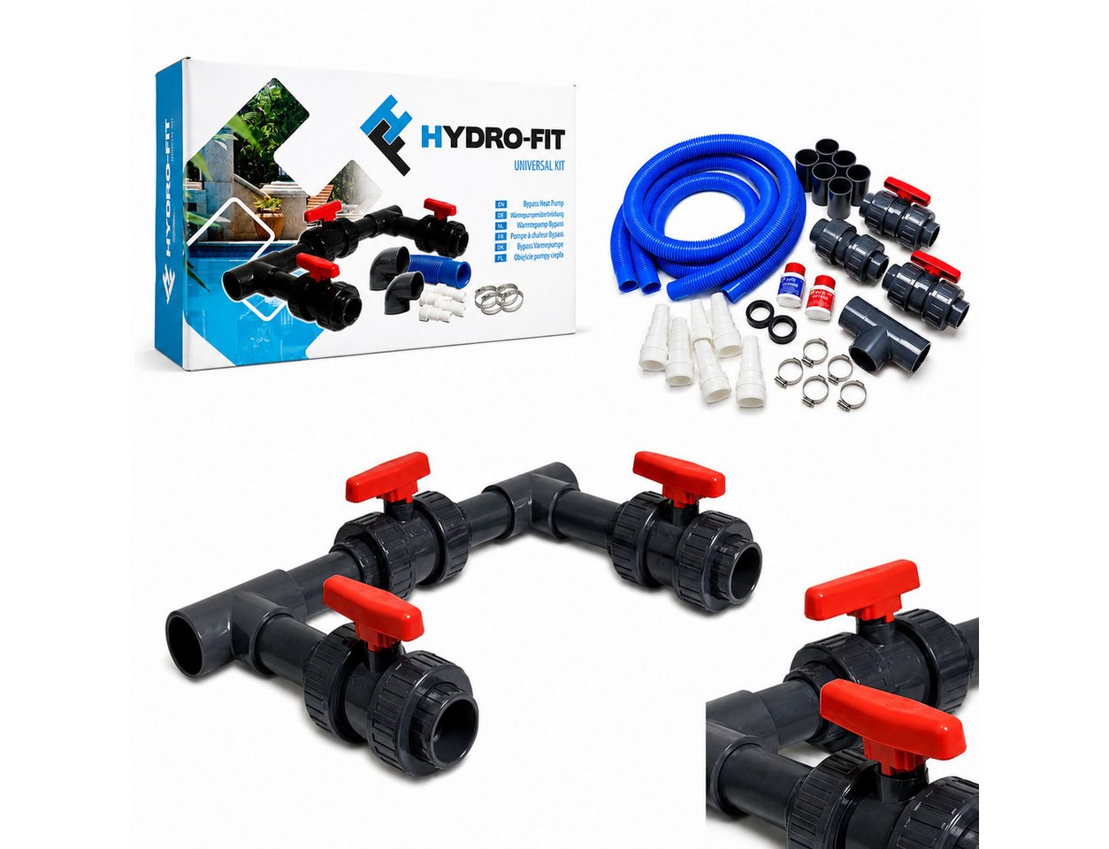 COIL Bypass-Set Universal Komplettset mit Kugelhähnen, für Pool Wärmepumpe, max. 16 bar, PVC, 50 mm, Selbstmontage für Schwimmbadheizung Bild 2