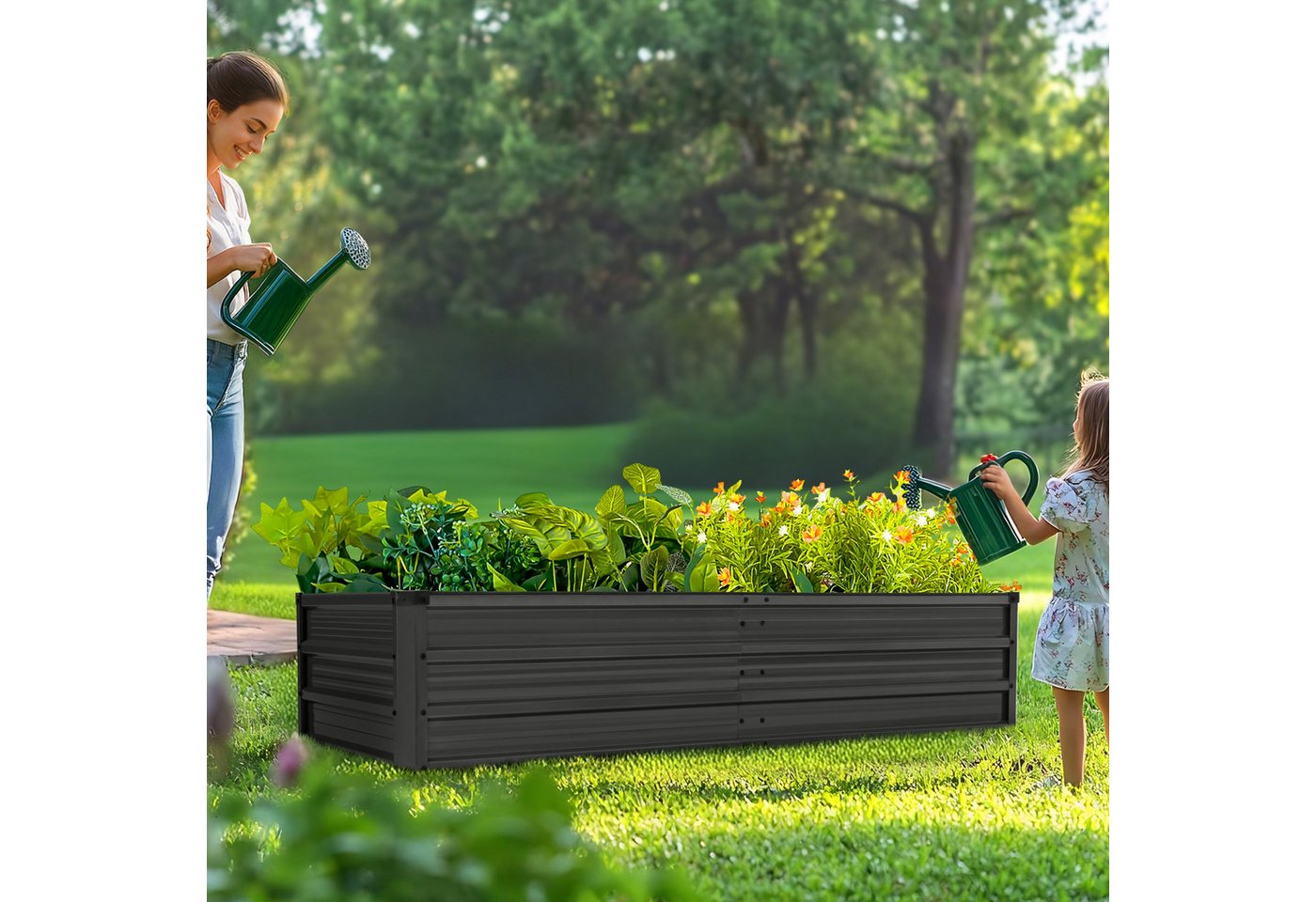 Avestar Hochbeet Rechteckiges verzinktes Gartenbeet 180×90×35 cm dunkelgrau (1 St), stabiles Pflanz- und Gemüsebeet für Terrasse und Außenbereich