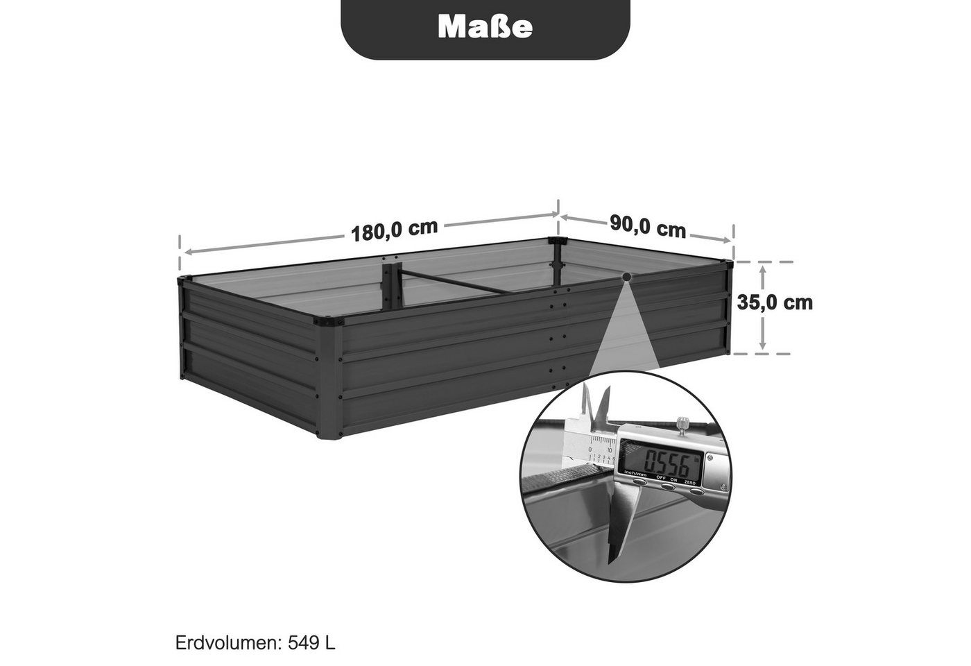Avestar Hochbeet Rechteckiges verzinktes Gartenbeet 180×90×35 cm dunkelgrau (1 St), stabiles Pflanz- und Gemüsebeet für Terrasse und Außenbereich Bild 2
