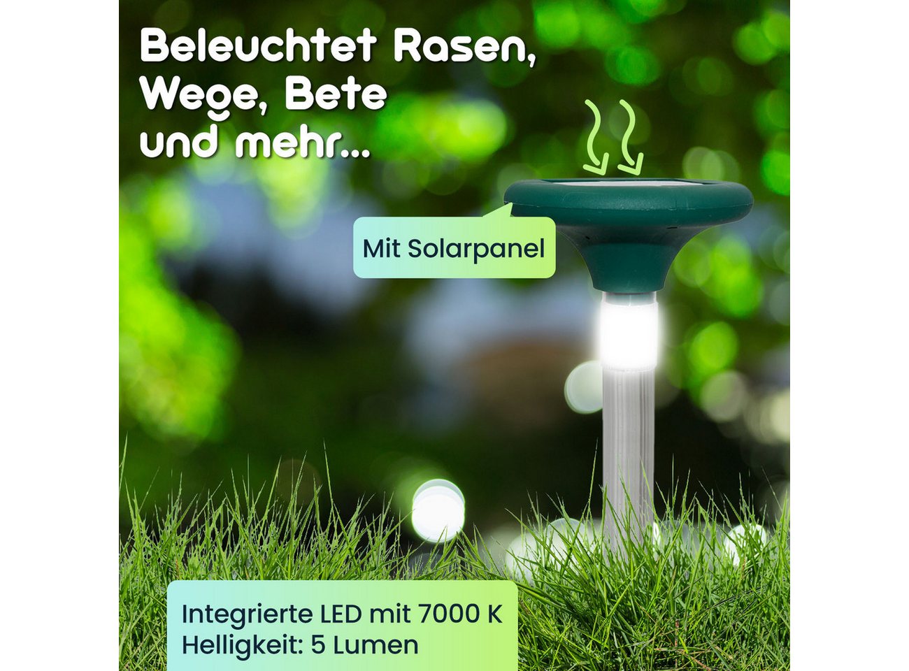 Casativo Vibrations-Tierabwehr Solar Maulwurfschreck mit LED 800m² Abwehr & Gartenleuchte Alu-Spieß, 1-tlg., 1er-Set & 3er-Set, 2-in-1 Maulwurf-Abwehr (400 Hz) mit solarbetriebener LED-Wegleuchte