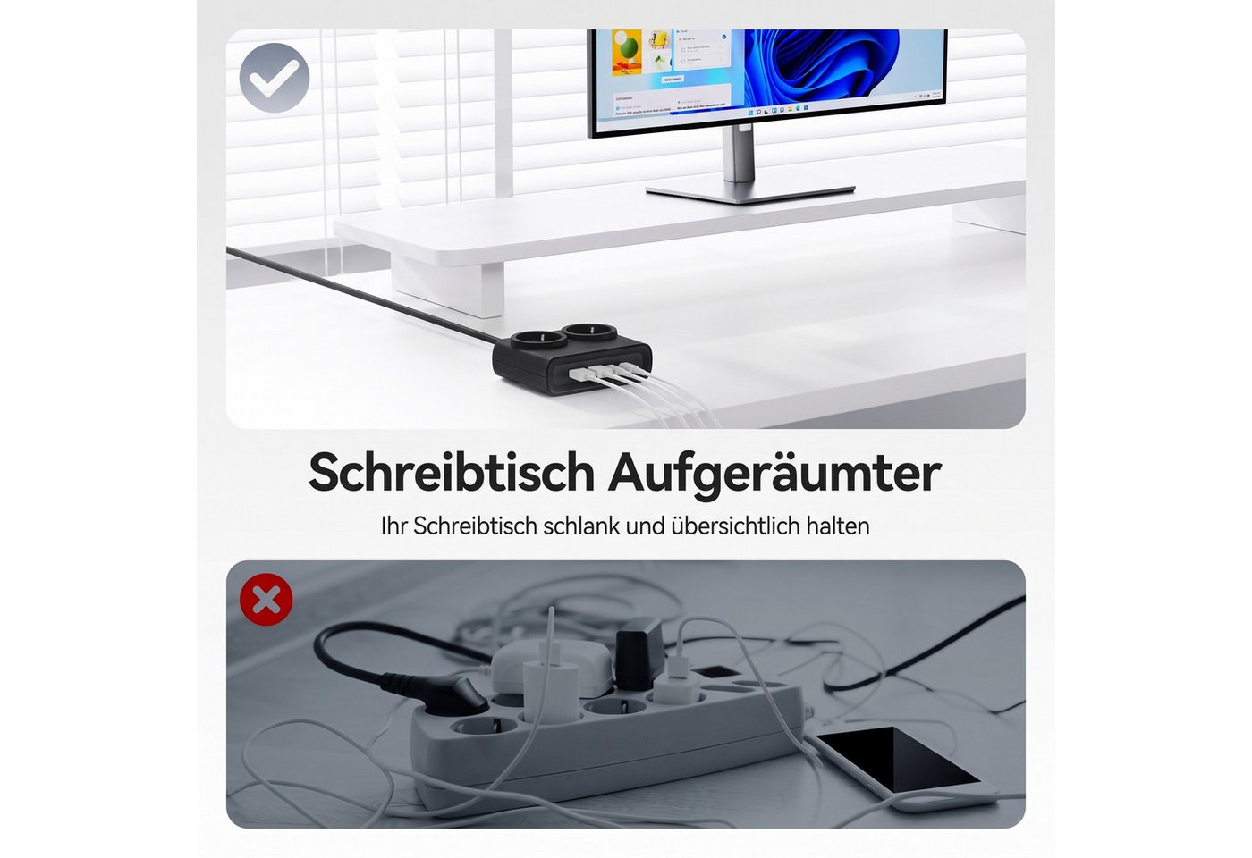 ORICO Steckdose 15W/25W GaN Mehrfachsteckdose 6-in-1 Steckdosenleiste,2AC+2USB+2CPD, acher 1,3 cm Stecke, 1-St., 1,6 m Kabel, 2500 W., für Haushalt & Büro Bild 4