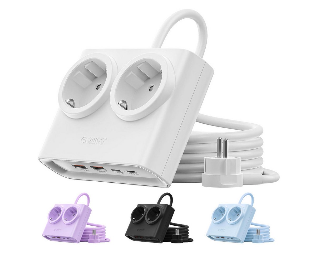 ORICO Steckdose 15W/25W GaN Mehrfachsteckdose 6-in-1 Steckdosenleiste,2AC+2USB+2CPD, acher 1,3 cm Stecke, 1-St., 1,6 m Kabel, 2500 W., für Haushalt & Büro Bild 5