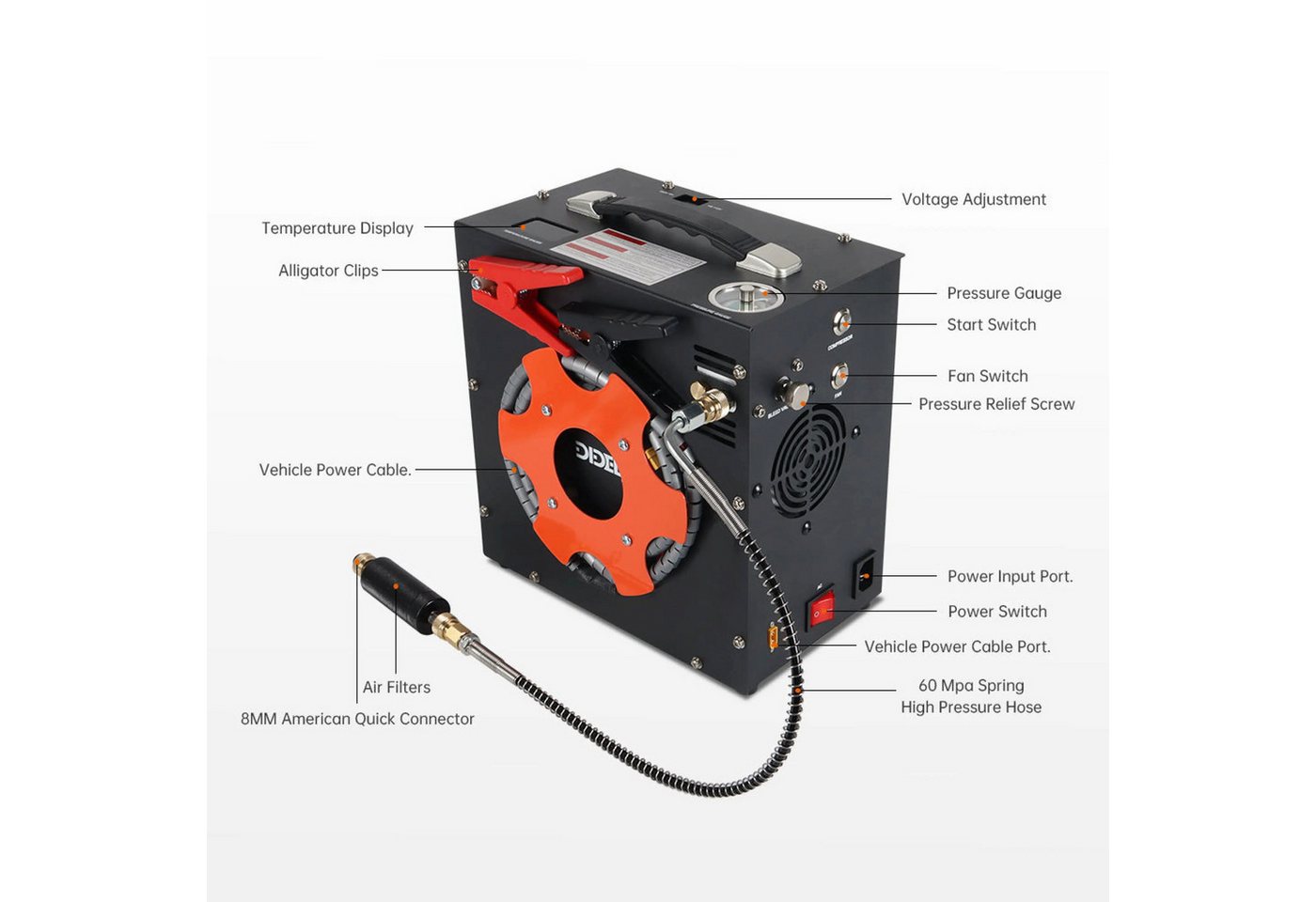 Sport-Knight® Atemluftkompressor Elektrischer Hochdruckkompressor 300 Bar Tauchflaschen, 350 W, 12V, max. 300 bar
