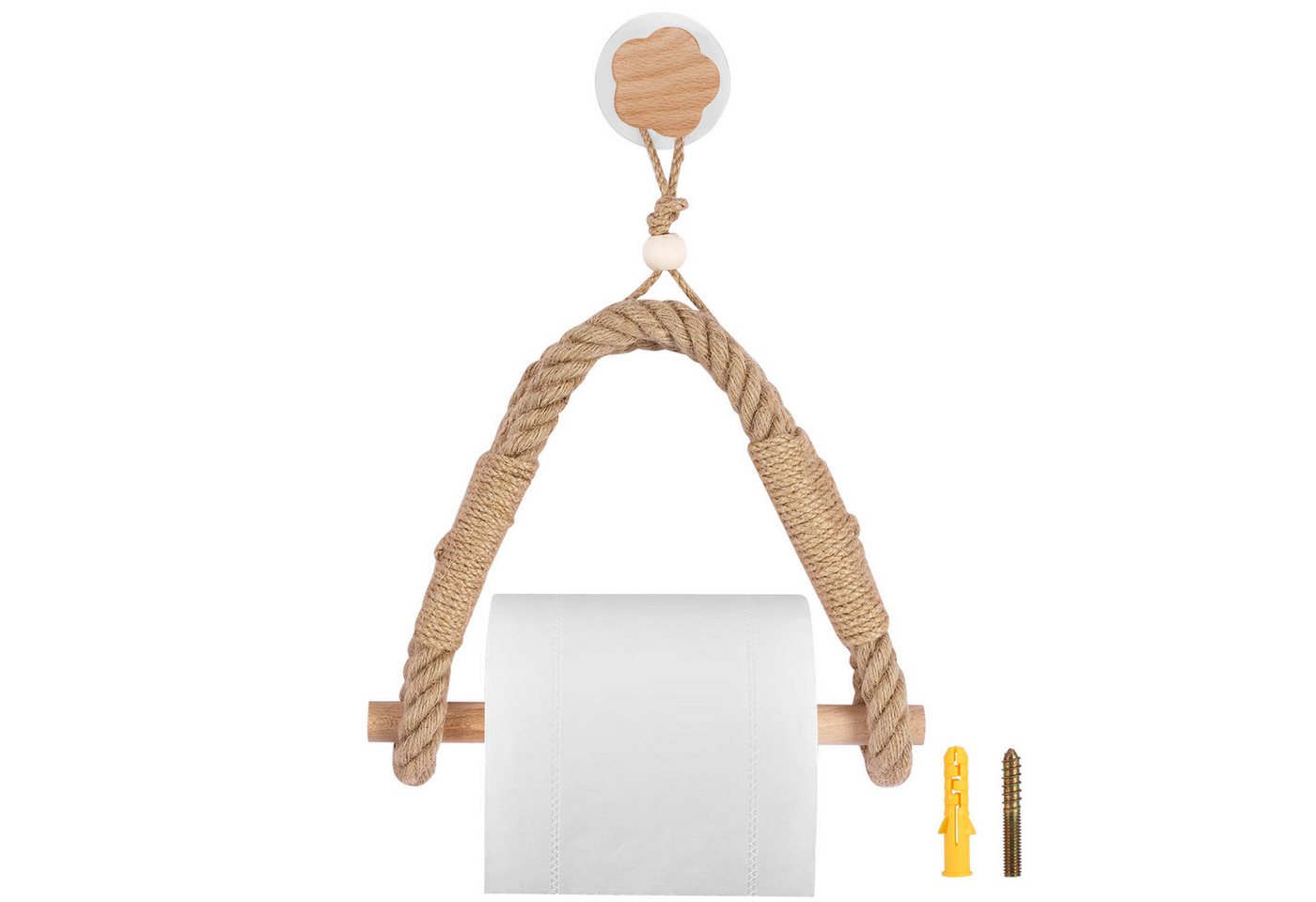 BlingBin Toilettenpapierhalter Ohne Bohren Klopapierhalter Klopapierrollenhalter Vintage Halterung (1 Stück, 1-St., 34,5 x 24,5 cm), WC Papier Handtuchhalter für WC Badezimmer Bad Dekoration Boho Deko Bild 3