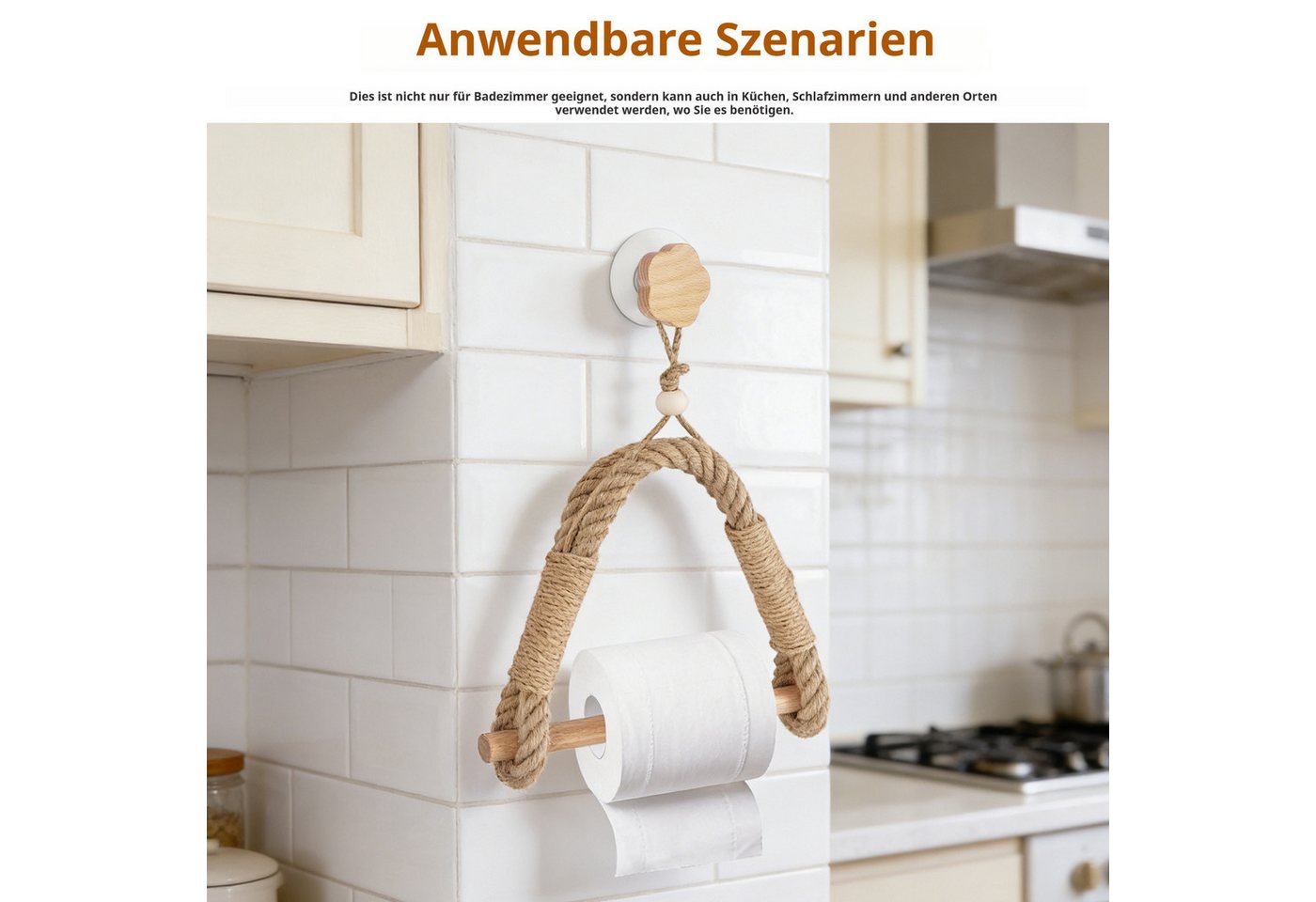 BlingBin Toilettenpapierhalter Ohne Bohren Klopapierhalter Klopapierrollenhalter Vintage Halterung (1 Stück, 1-St., 34,5 x 24,5 cm), WC Papier Handtuchhalter für WC Badezimmer Bad Dekoration Boho Deko Bild 5