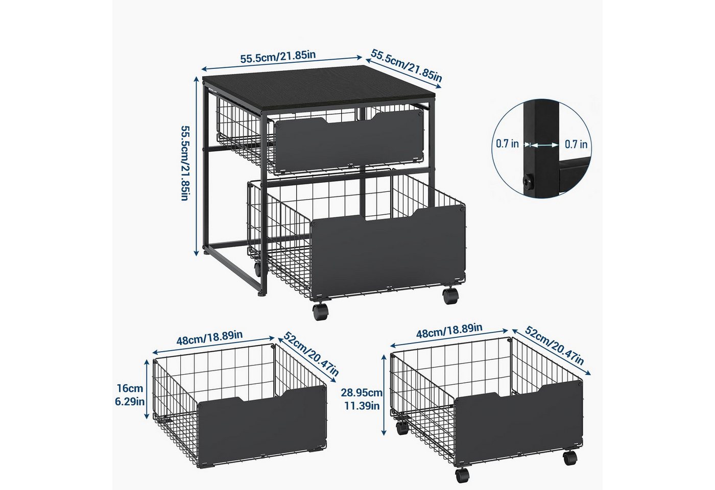 GarveeMore Küchenorganizer-Set Kühlschrankständer 55x55cm mit Schubladen, fahrbarer Trolley