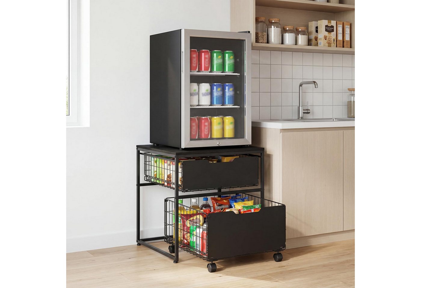 GarveeMore Küchenorganizer-Set Kühlschrankständer 55x55cm mit Schubladen, fahrbarer Trolley Bild 3