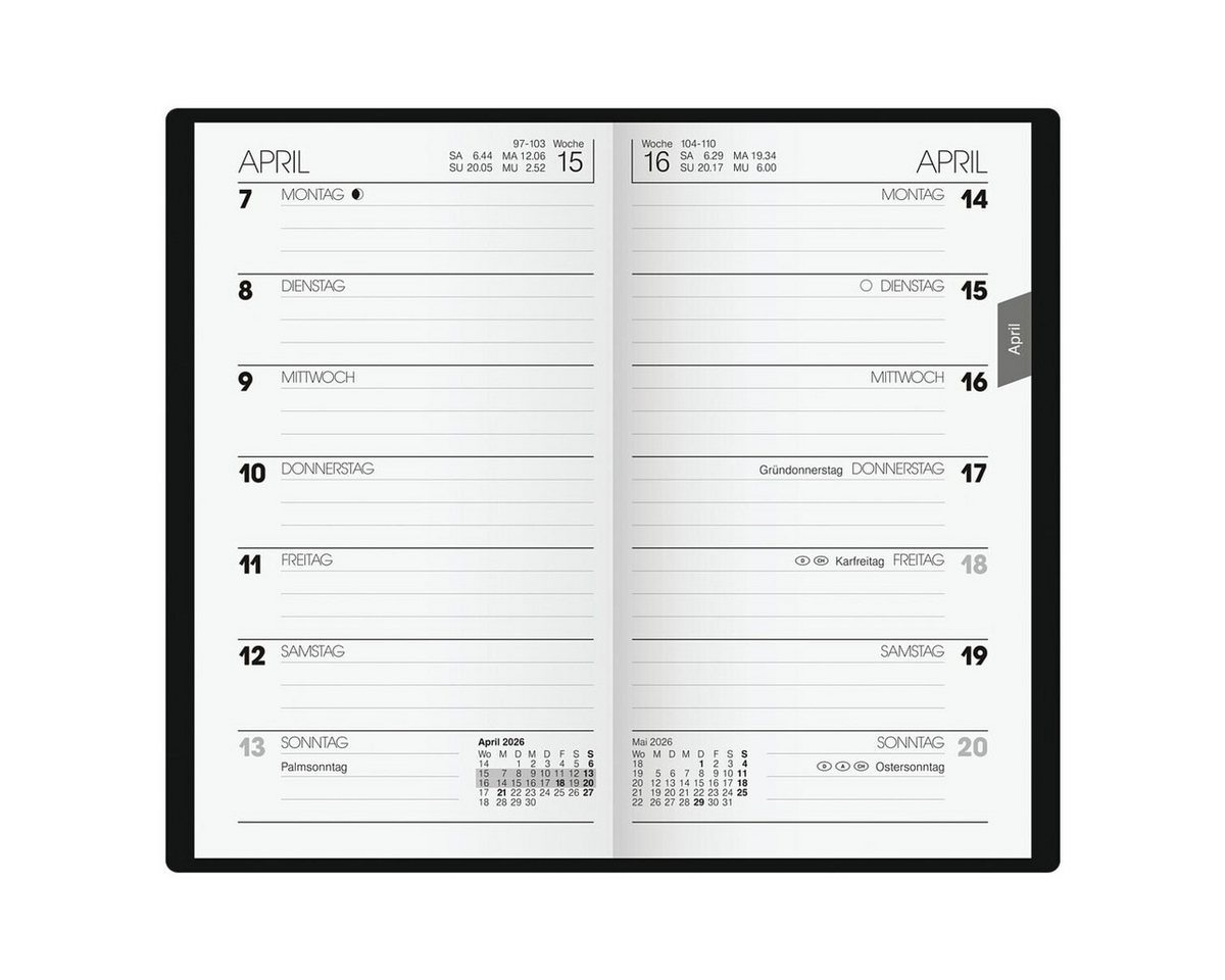 BRUNNEN Taschenkalender, für 2027, 1 Seite = 1 Woche