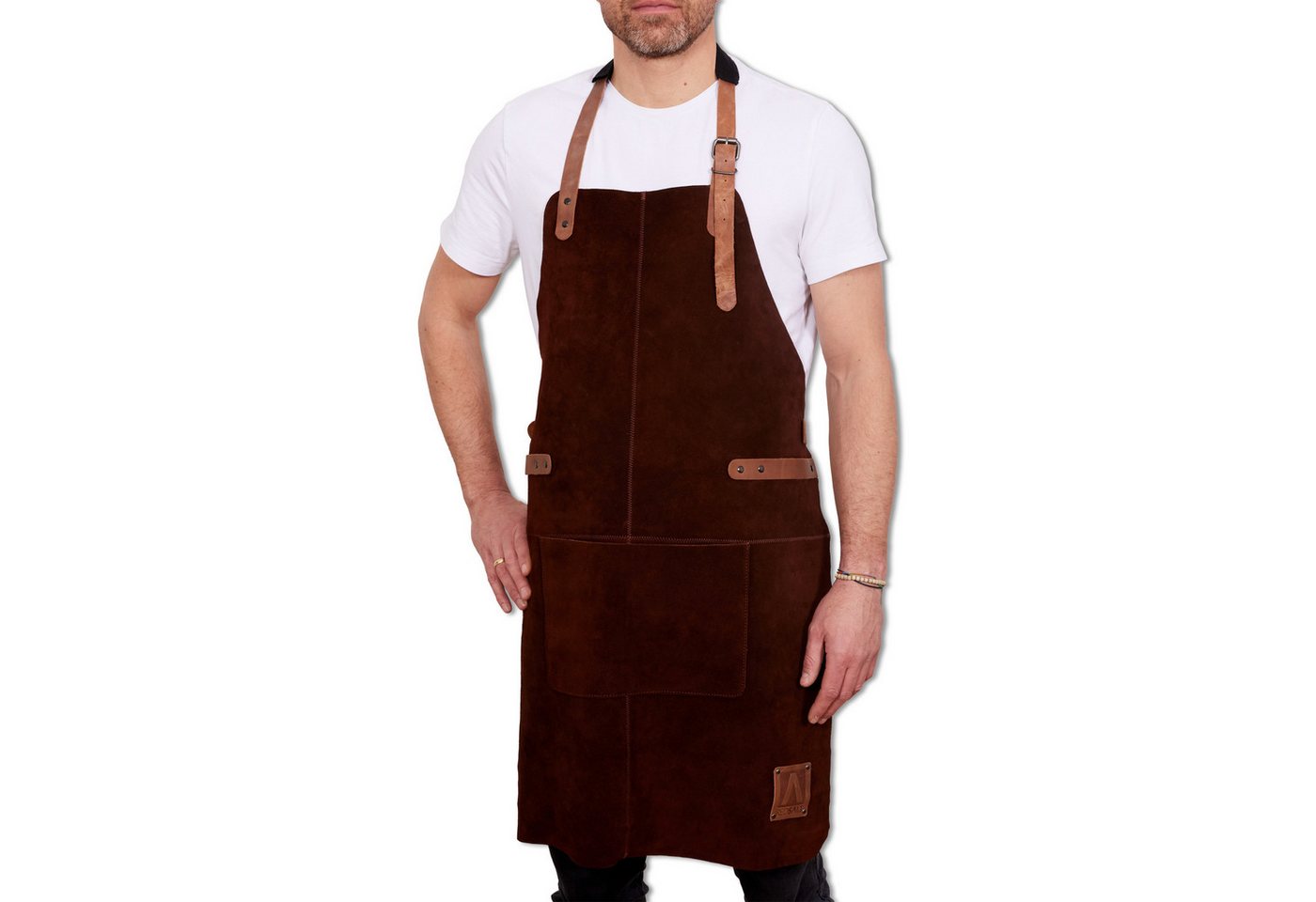 REDSALT® Grillschürze Premium Lederschürze braun, Profi Grillschürze 84x62 cm, 100% Wildleder, Rindsleder