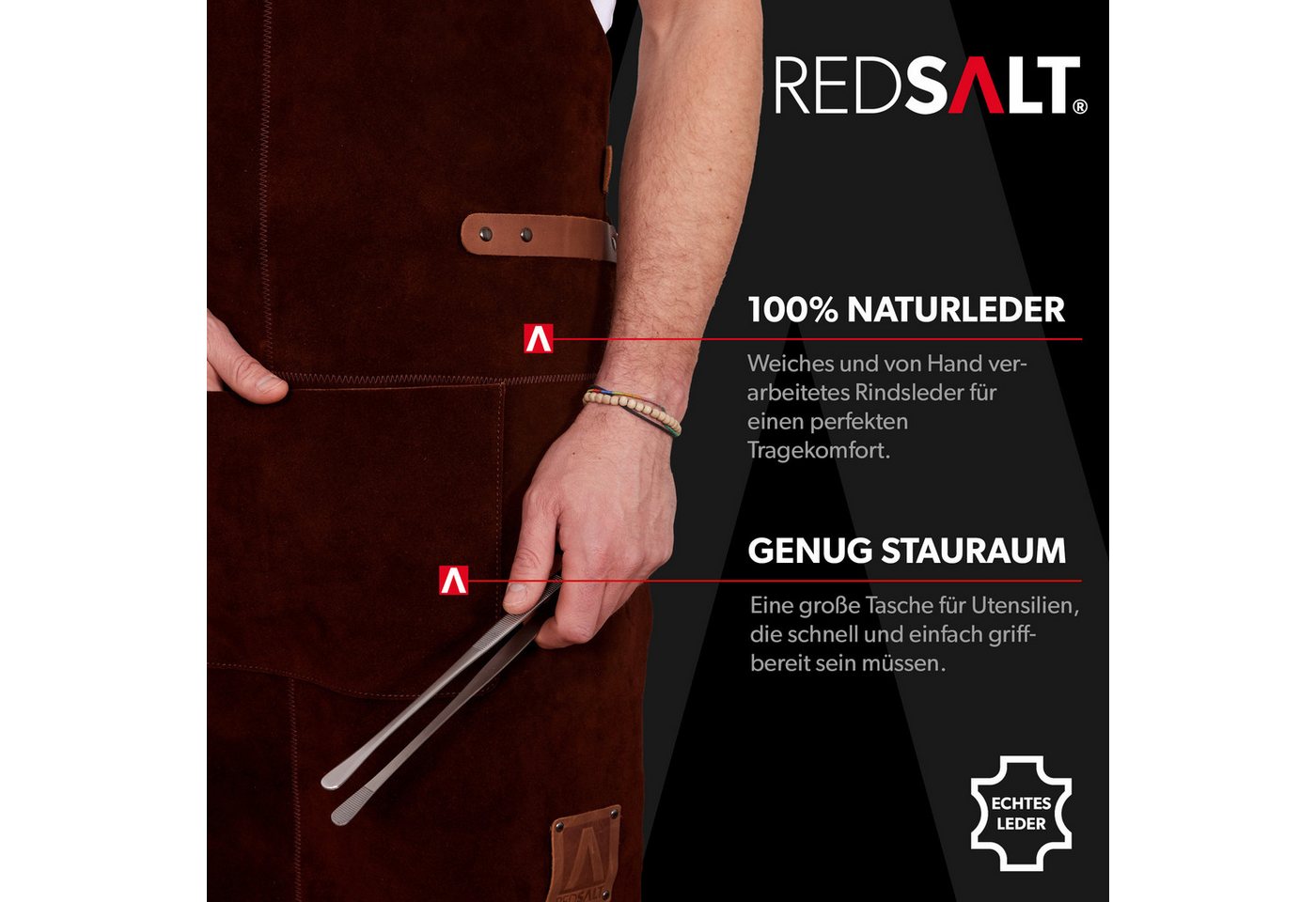 REDSALT® Grillschürze Premium Lederschürze braun, Profi Grillschürze 84x62 cm, 100% Wildleder, Rindsleder Bild 3