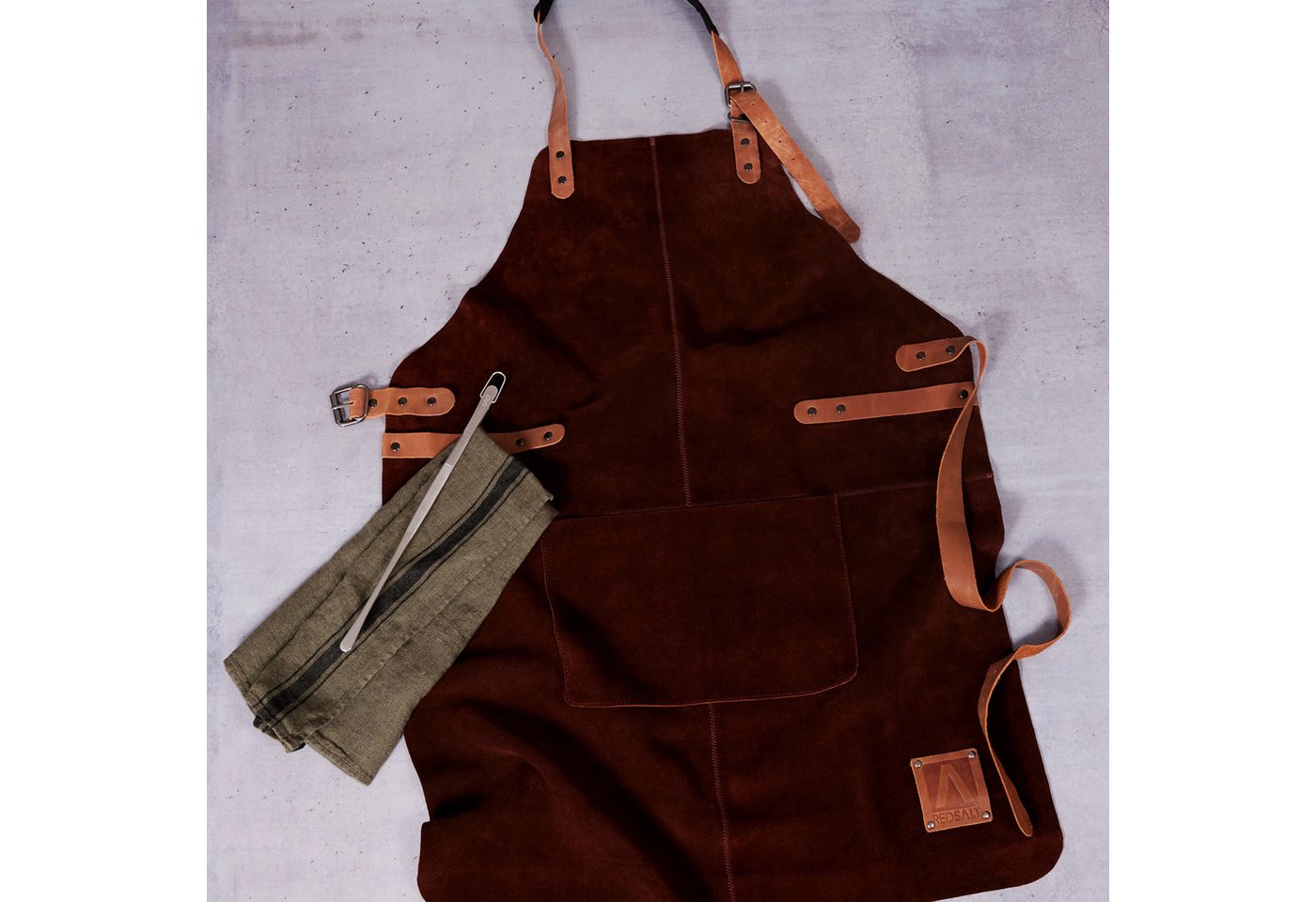 REDSALT® Grillschürze Premium Lederschürze braun, Profi Grillschürze 84x62 cm, 100% Wildleder, Rindsleder Bild 5