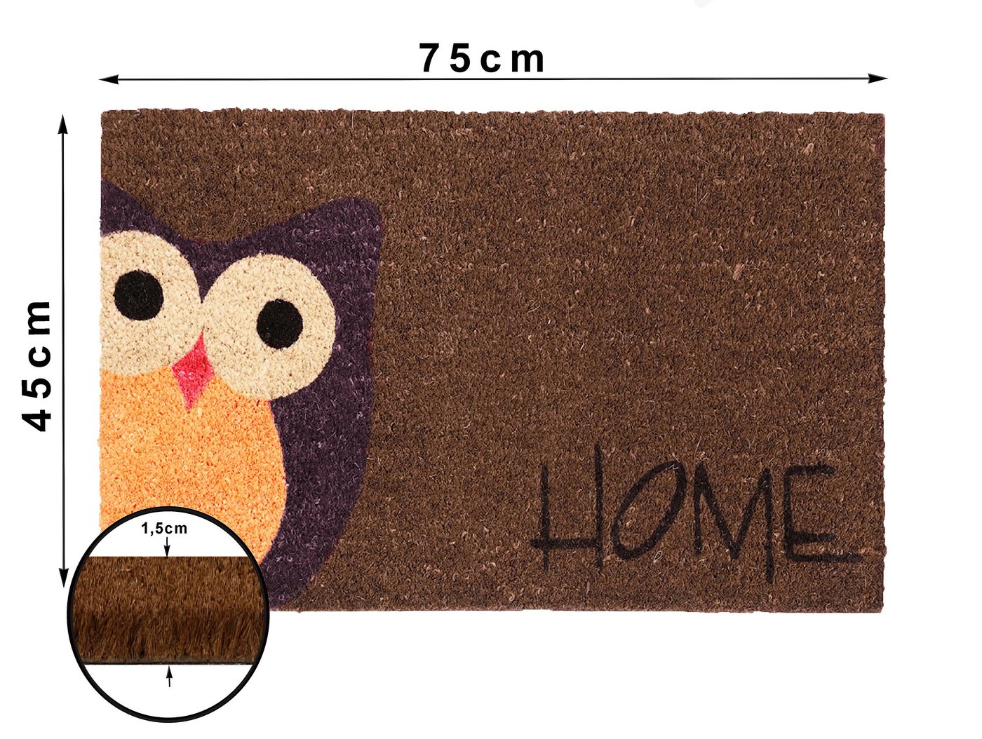 Betz Kokosmatte Kokosmatte Fußmatte Schmutzfangmatte Eule Home braun 45x75cm, (1-St) Bild 5