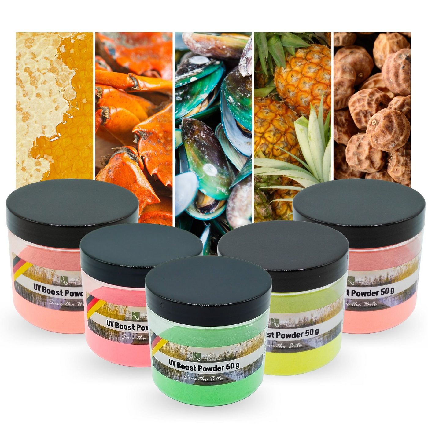 Zite Fischlockstoff UV Boost Powder Set - 5x50g Bait Dip für Karpfenangler in 5 Aromen Bild 5