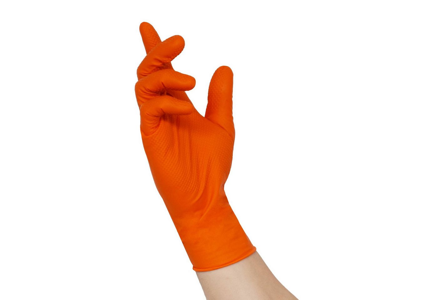 Nitras Einweghandschuhe 8335 Einmalhandschuhe Nitril Touch Grip orange Box à 50 Stück Gr S-XXL ölbeständig/starker Grip Bild 4