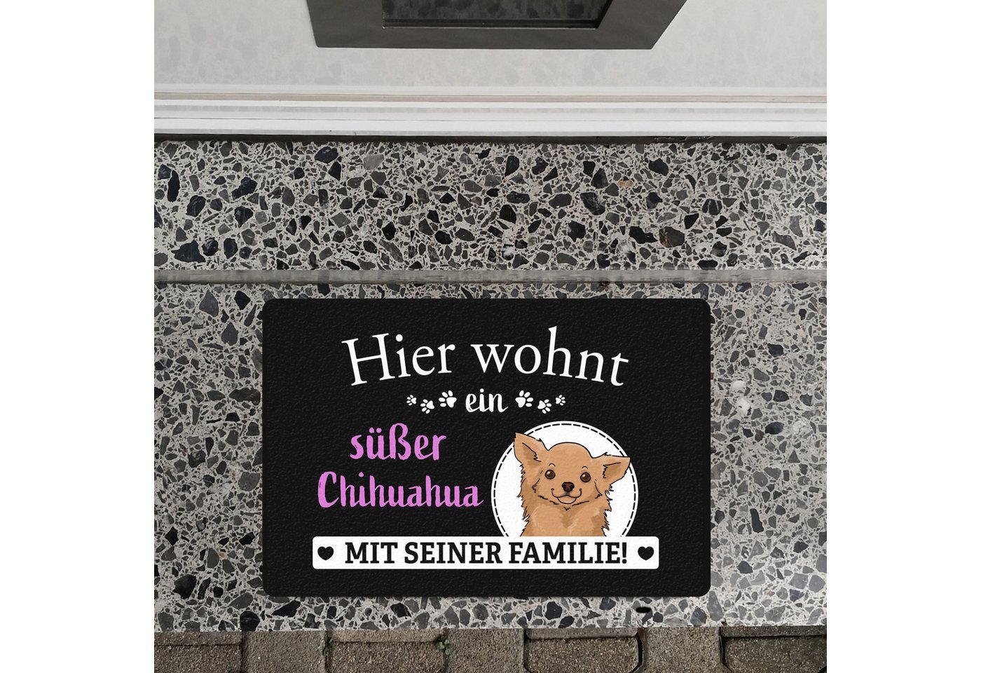 speecheese Fußmatte Hier wohnt ein Chihuahua mit seiner Familie Fußmatte in 40x60 cm ohne