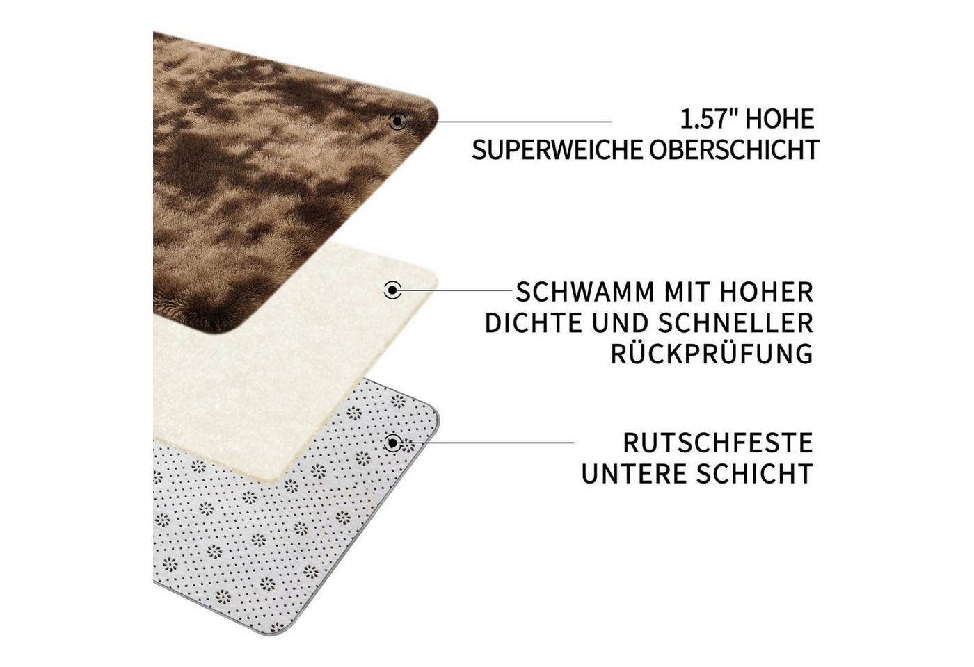 Sour Lemon Hochflor-Teppich Sour Lemon Hochflor Teppich Braun 140x200 Waschbar Anti-Rutsch Bild 3