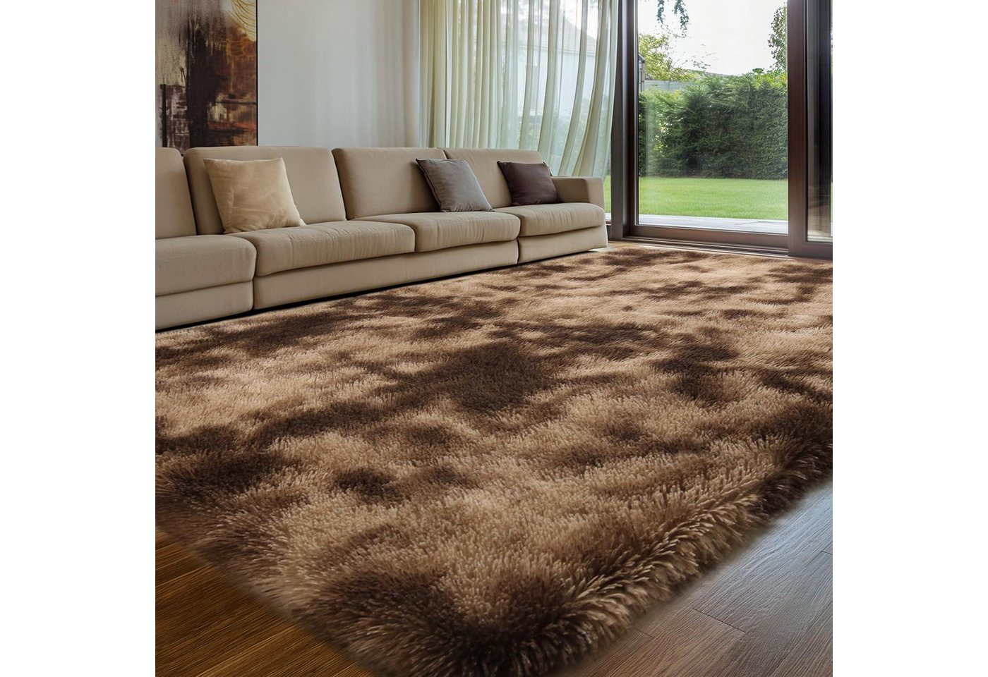 Sour Lemon Hochflor-Teppich Sour Lemon Hochflor Teppich Braun 140x200 Waschbar Anti-Rutsch Bild 4