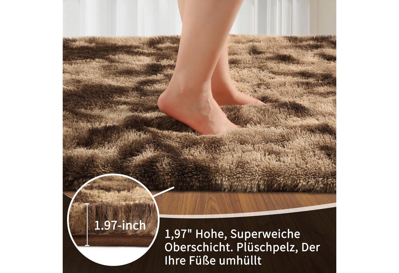 Sour Lemon Hochflor-Teppich Sour Lemon Hochflor Teppich Braun 140x200 Waschbar Anti-Rutsch Bild 5