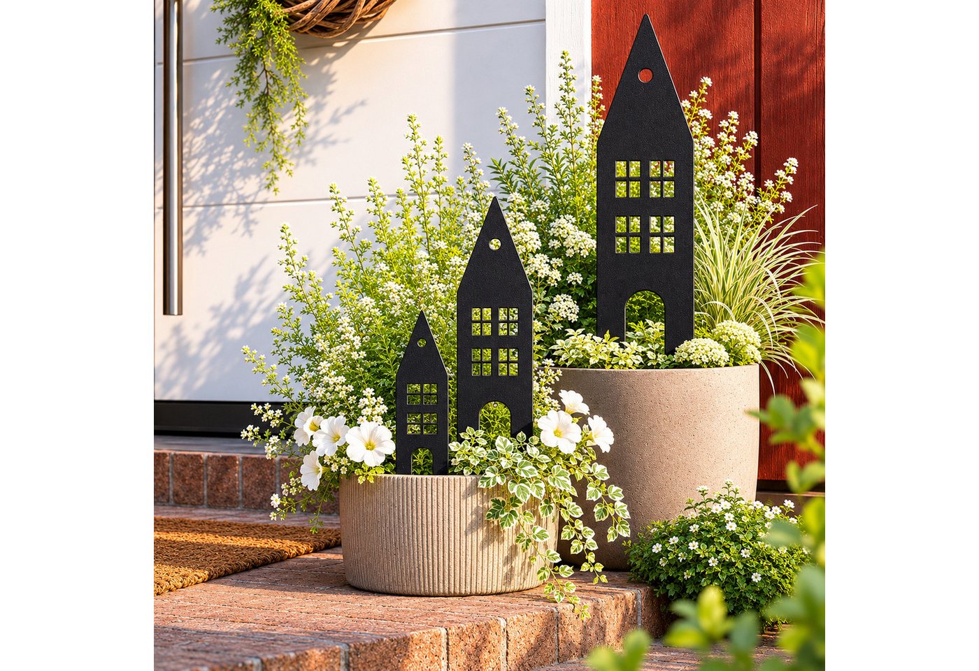 UNUS GARDEN Gartenstecker Gartenstecker 3 Häuser (3-St., 3er Set Schwarz) Gartendeko Deko für draußen Dekostecker Deko Garten robust
