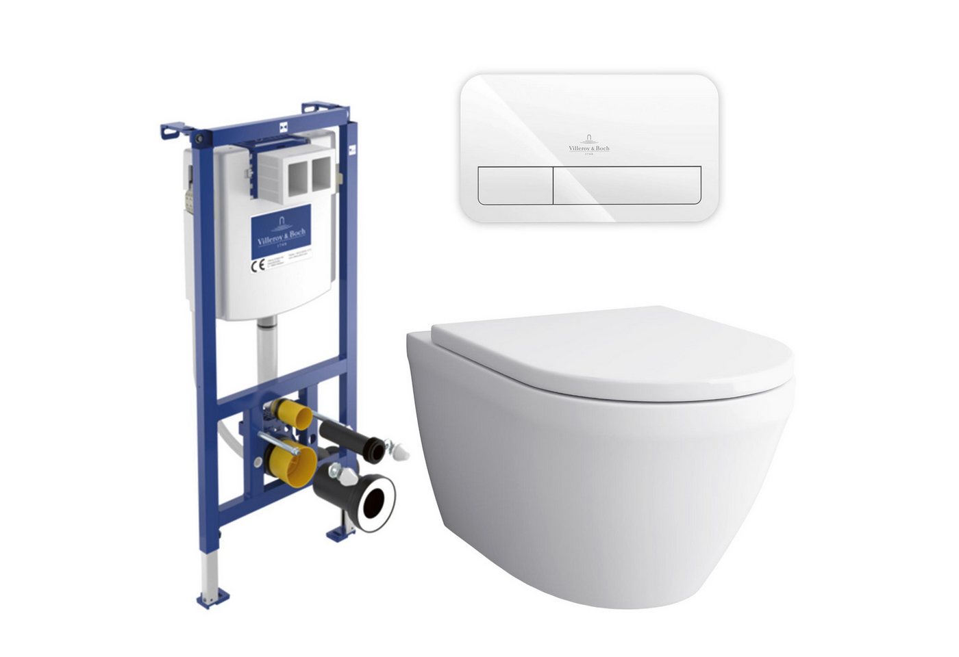 Alpenberger Vorwandelement WC Set Komplett: Hänge WC + Villeroy & Boch Spülkasten Betätigungsplatte, Wassersparsam + Nano, Toilette Spülrandlos, Komplettes Wand WC Set mit WC Sitz Bild 3