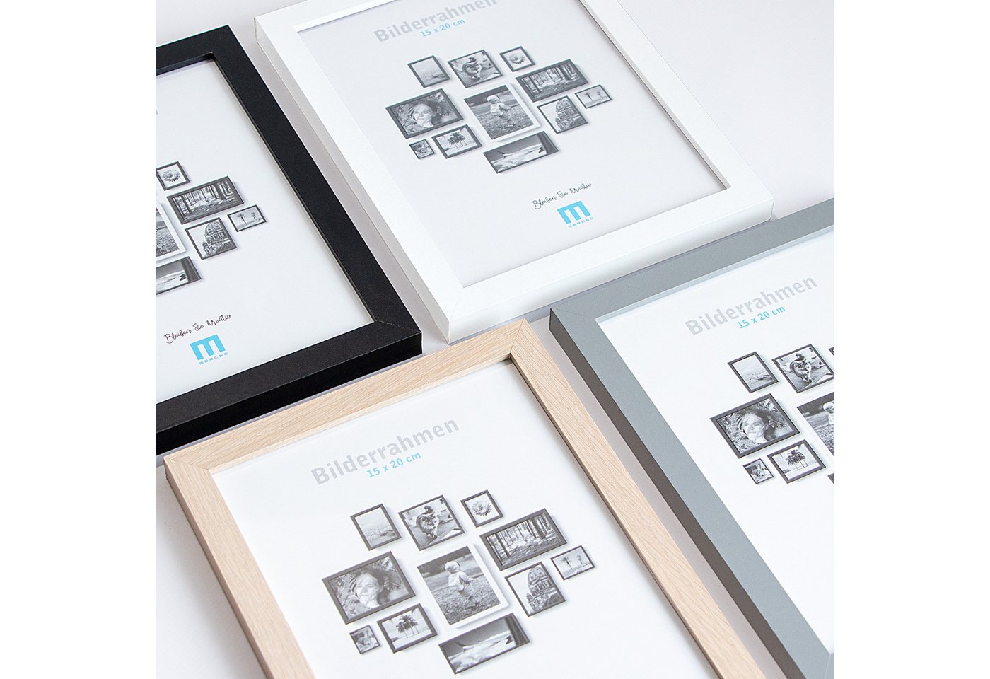 M MERCEO Bilderrahmen, 4er Set 20x20cm Bilderrahmen in grau (MDF, Acrylglas, aufstellbar)