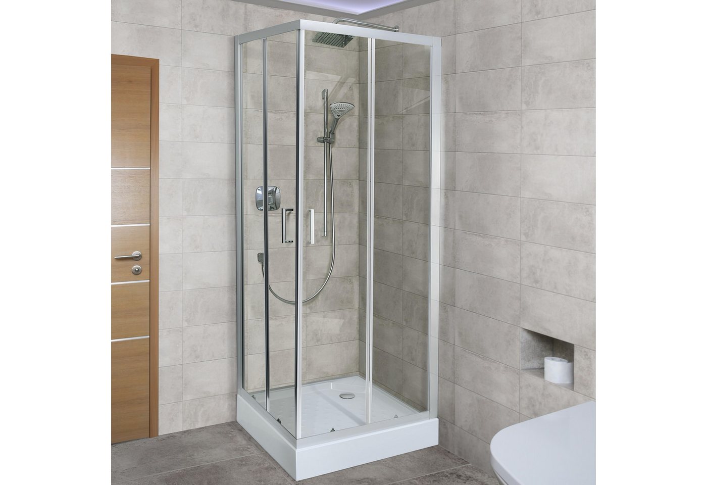 Belvit Eckdusche BV-DK3-100100, BxT: 100x100 cm, 1-tlg., Belvit Duschkabine Eckdusche mit Schiebetüren und Duschwanne Bild 5