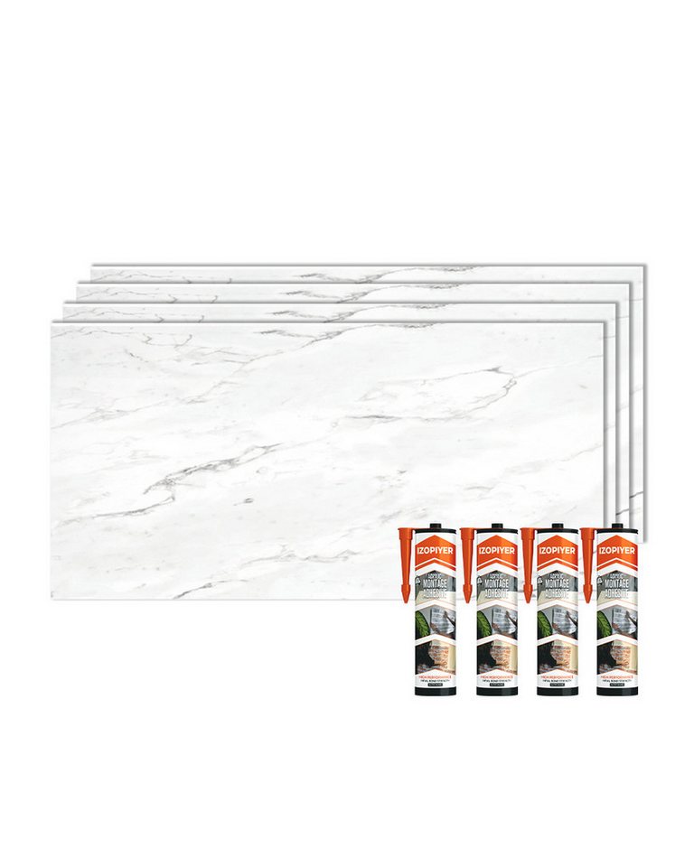 IZODEKOR 3D Wandpaneel SPC Wandverkleidung mit Klicksystem – Marmoroptik & Steinoptik, BxL: 60x120 cm, 0,72 qm, (1er- oder 4er-Set, optional mit 4 Montageklebern) wasserfest, hitzebeständig, kratzfest, pflegeleicht, für Bad & Küche Bild 3