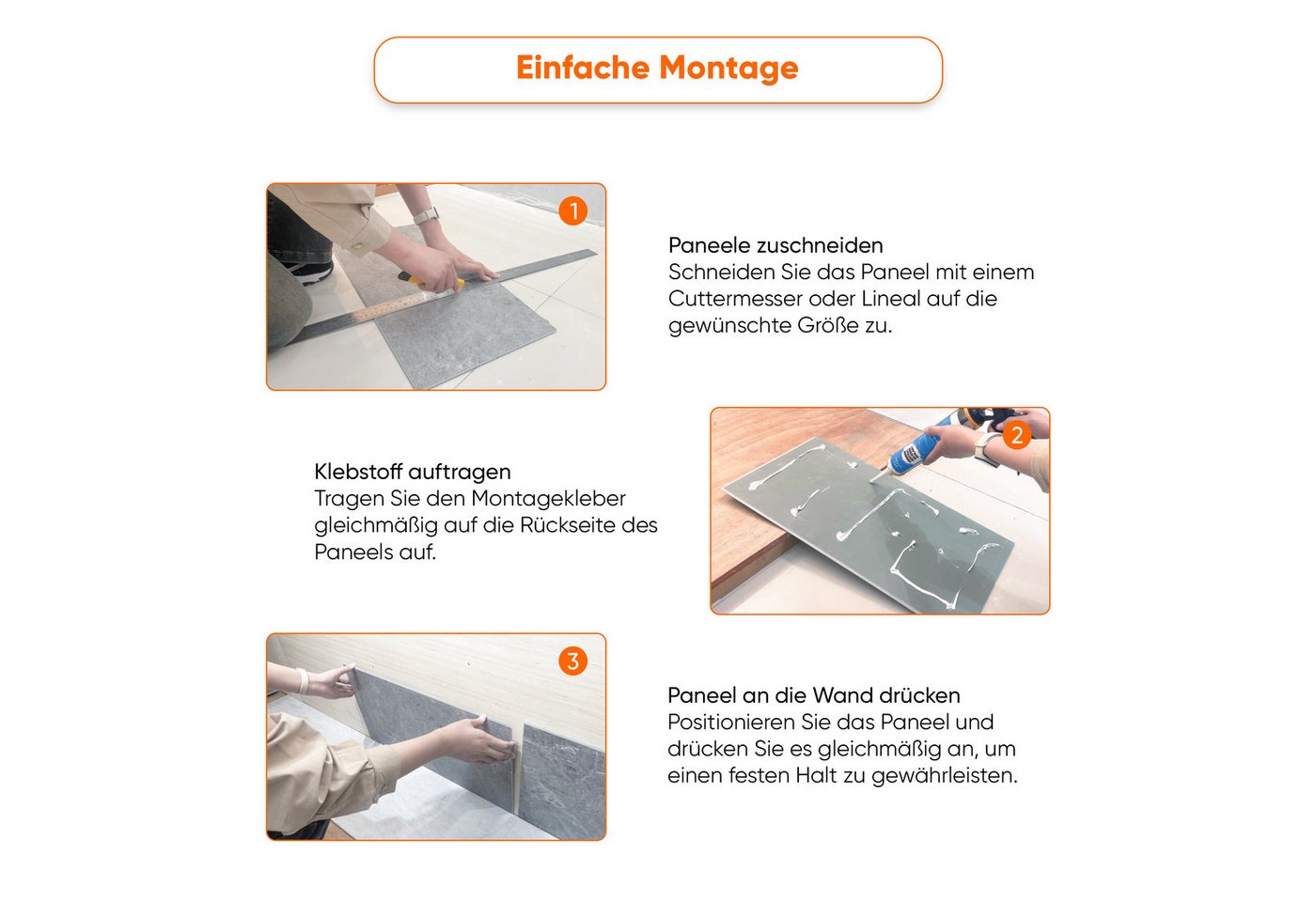 IZODEKOR 3D Wandpaneel SPC Wandverkleidung mit Klicksystem – Marmoroptik & Steinoptik, BxL: 60x120 cm, 0,72 qm, (1er- oder 4er-Set, optional mit 4 Montageklebern) wasserfest, hitzebeständig, kratzfest, pflegeleicht, für Bad & Küche Bild 4