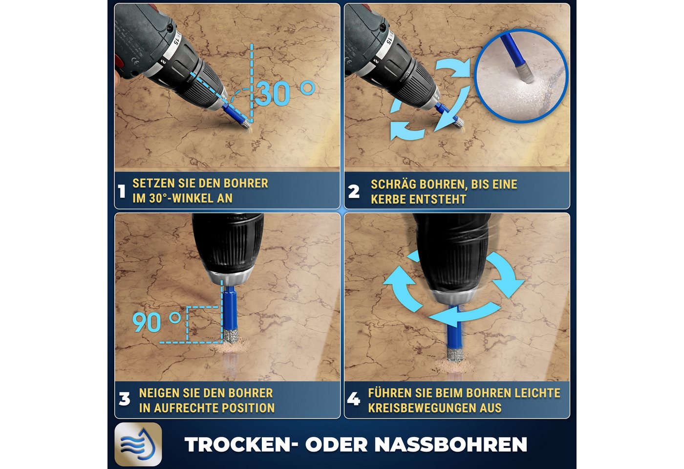 S&R Bohrersatz Professional 2-tlg Set 5 mm Diamantbohrer, Glasbohrer & Fliesenbohrer, (1 Diamantbohrer und Karbidbohrer mit Durchmesser: 5 mm), Harte Keramik, Granit, Glas, Porzellan, Fliesen, Feinsteinzeug, Marmor Bild 3