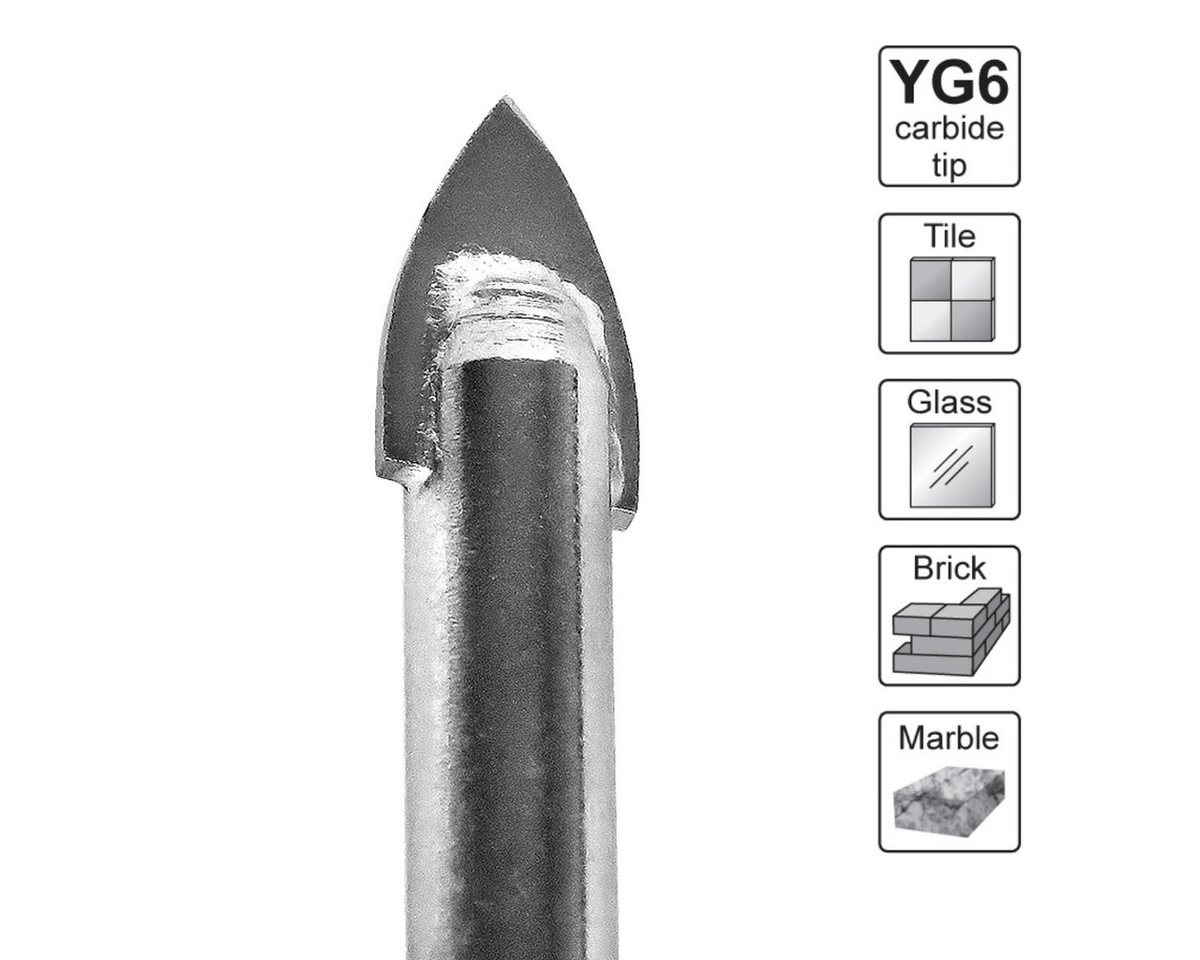 S&R Bohrersatz Professional 2-tlg Set 5 mm Diamantbohrer, Glasbohrer & Fliesenbohrer, (1 Diamantbohrer und Karbidbohrer mit Durchmesser: 5 mm), Harte Keramik, Granit, Glas, Porzellan, Fliesen, Feinsteinzeug, Marmor Bild 5