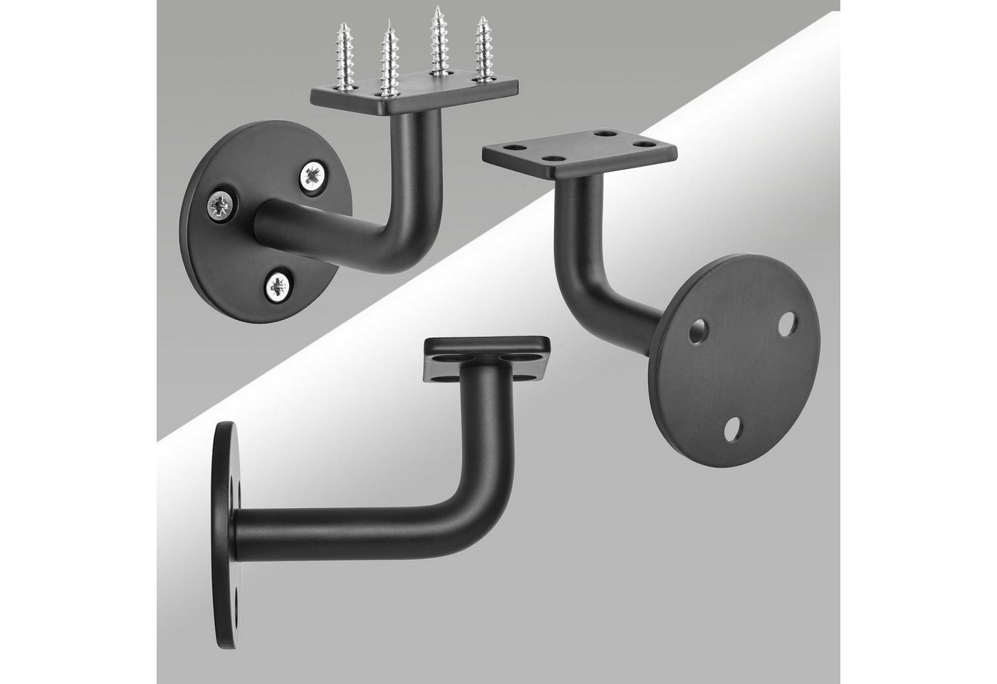 SO-TECH® Handlauf Handlaufhalter CURVE 90° Stahl schwarz pulverbeschichtet, (2 St), Geländerhalter rund 55x70x80 mm Halter für Treppengeländer