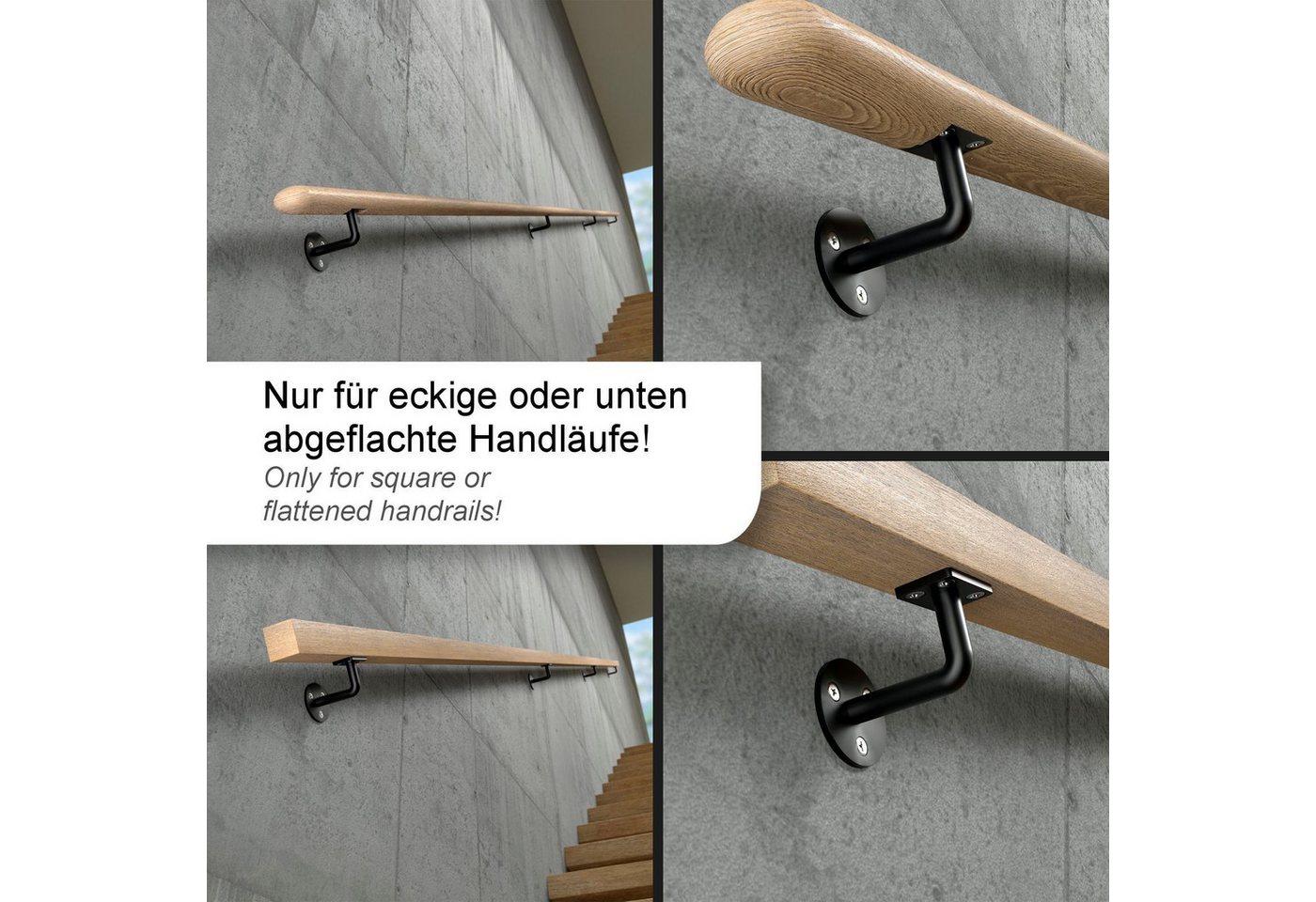SO-TECH® Handlauf Handlaufhalter CURVE 90° Stahl schwarz pulverbeschichtet, (2 St), Geländerhalter rund 55x70x80 mm Halter für Treppengeländer Bild 3