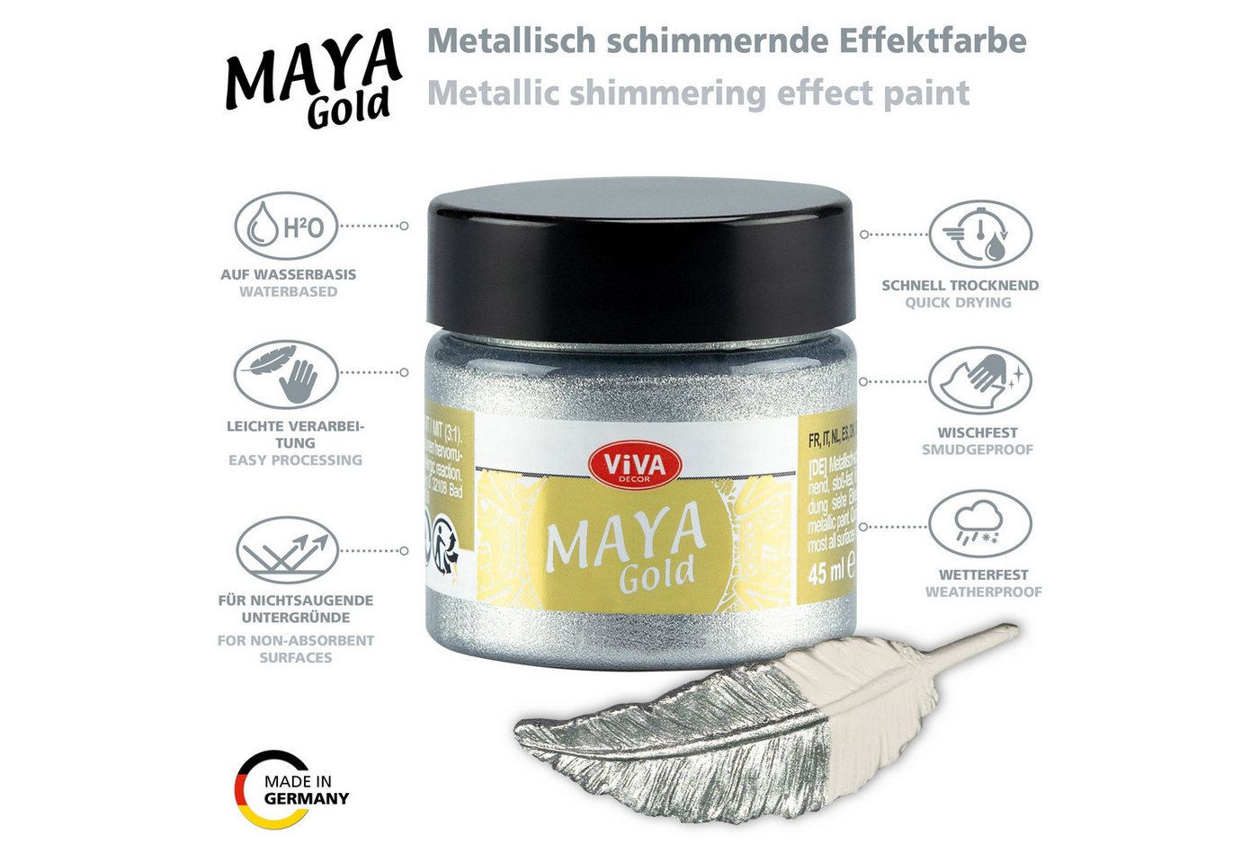 Viva Decor Acrylfarbe ViVA DECOR Maya Gold 45ml - Silber Bild 2