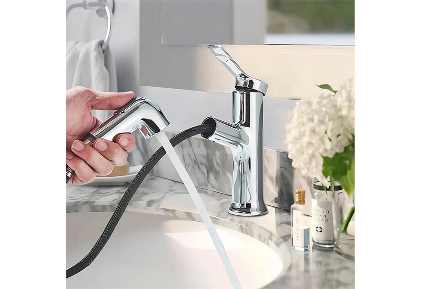 LuxusKollektion Waschtischarmatur Wasserhahn Bad Einhebelmischer Ausziehbar Brause Chrom 2 Strahlarten